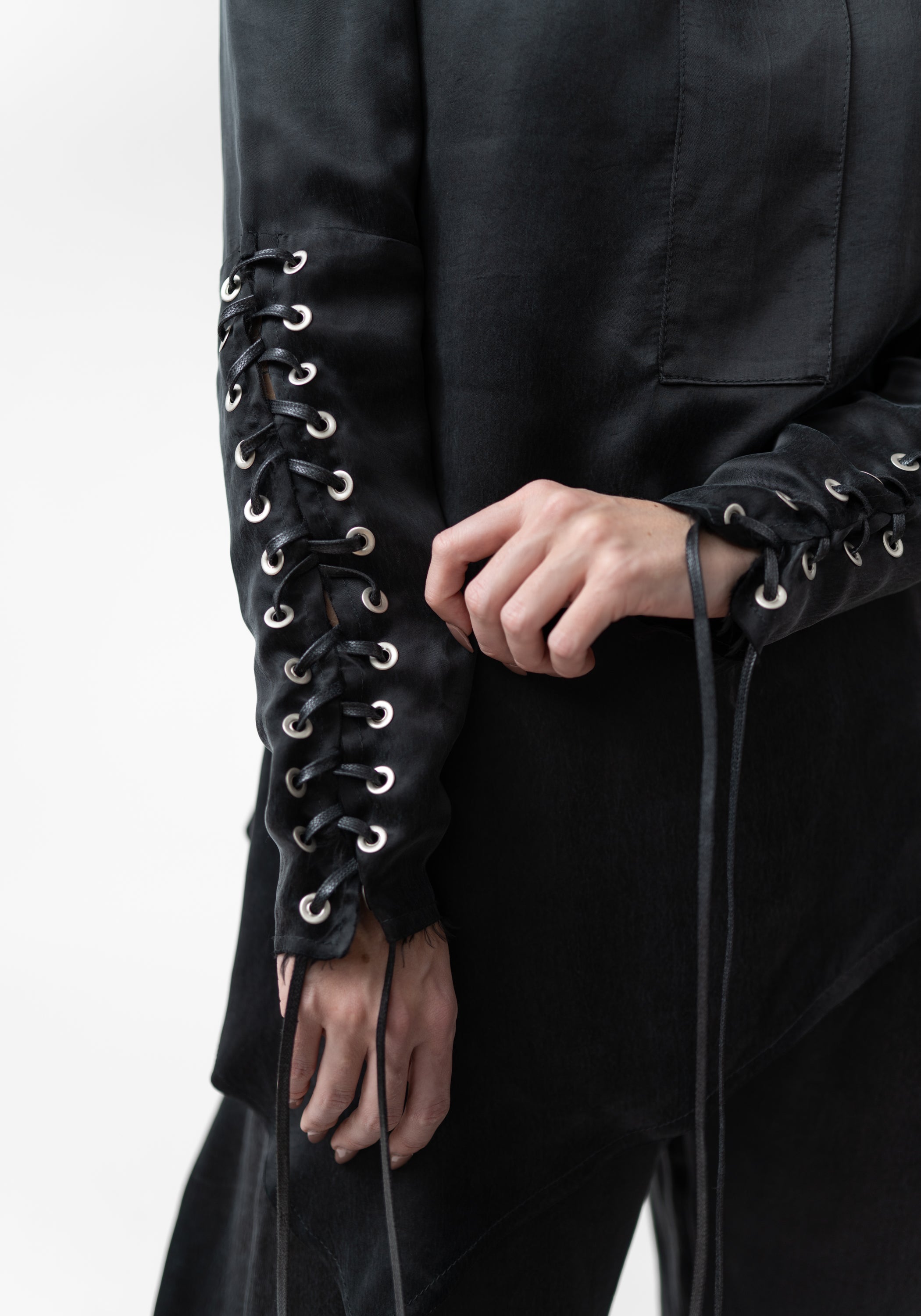 Lacing Detail Long Sleeve Cupro Top