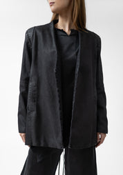Bold Shoulder Oversized Waxed Denim Blazer