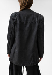 Bold Shoulder Oversized Waxed Denim Blazer