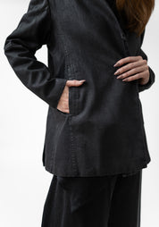 Bold Shoulder Oversized Waxed Denim Blazer