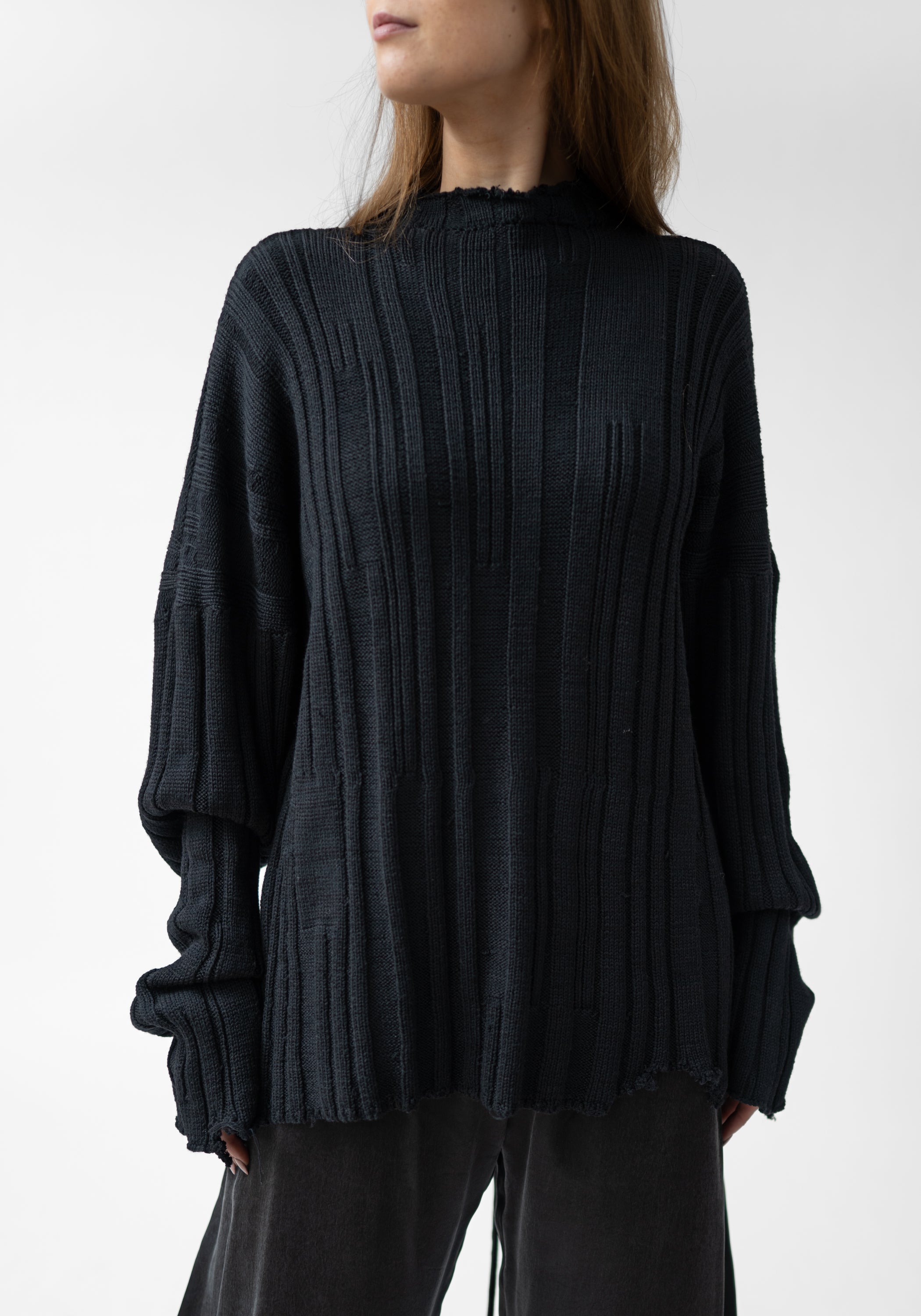 Oversized Ribbed Knit Wool Pullover