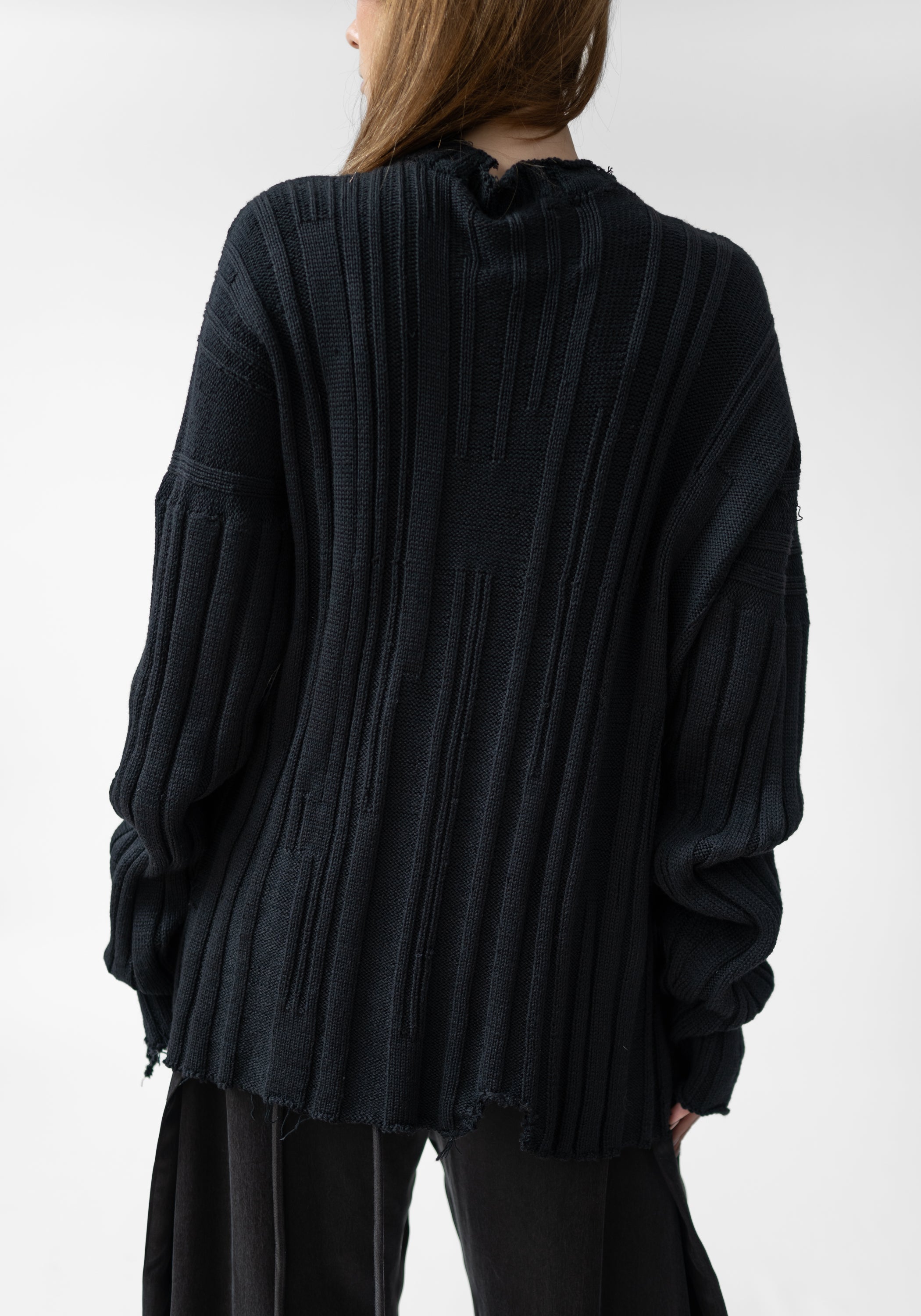 Oversized Ribbed Knit Wool Pullover