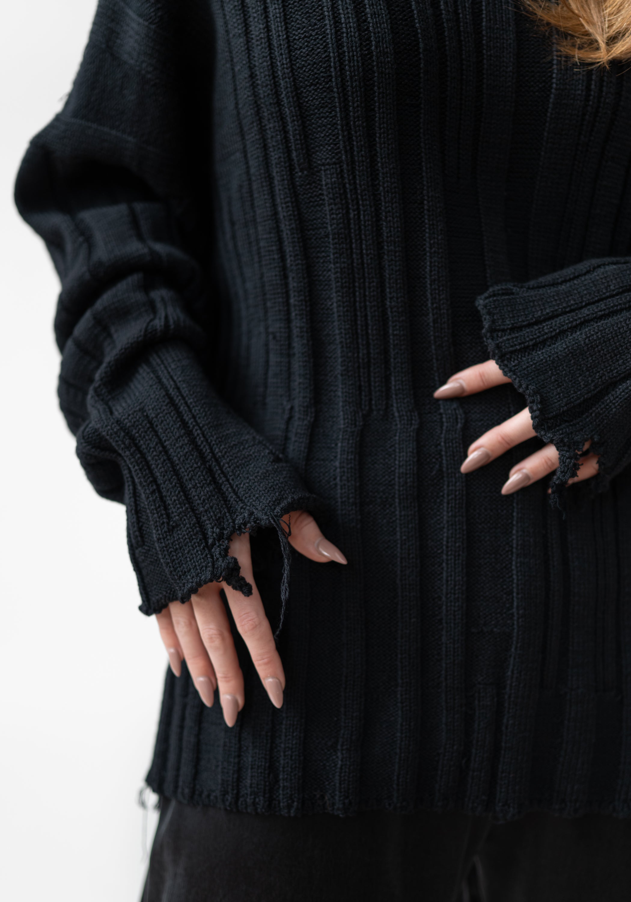 Oversized Ribbed Knit Wool Pullover