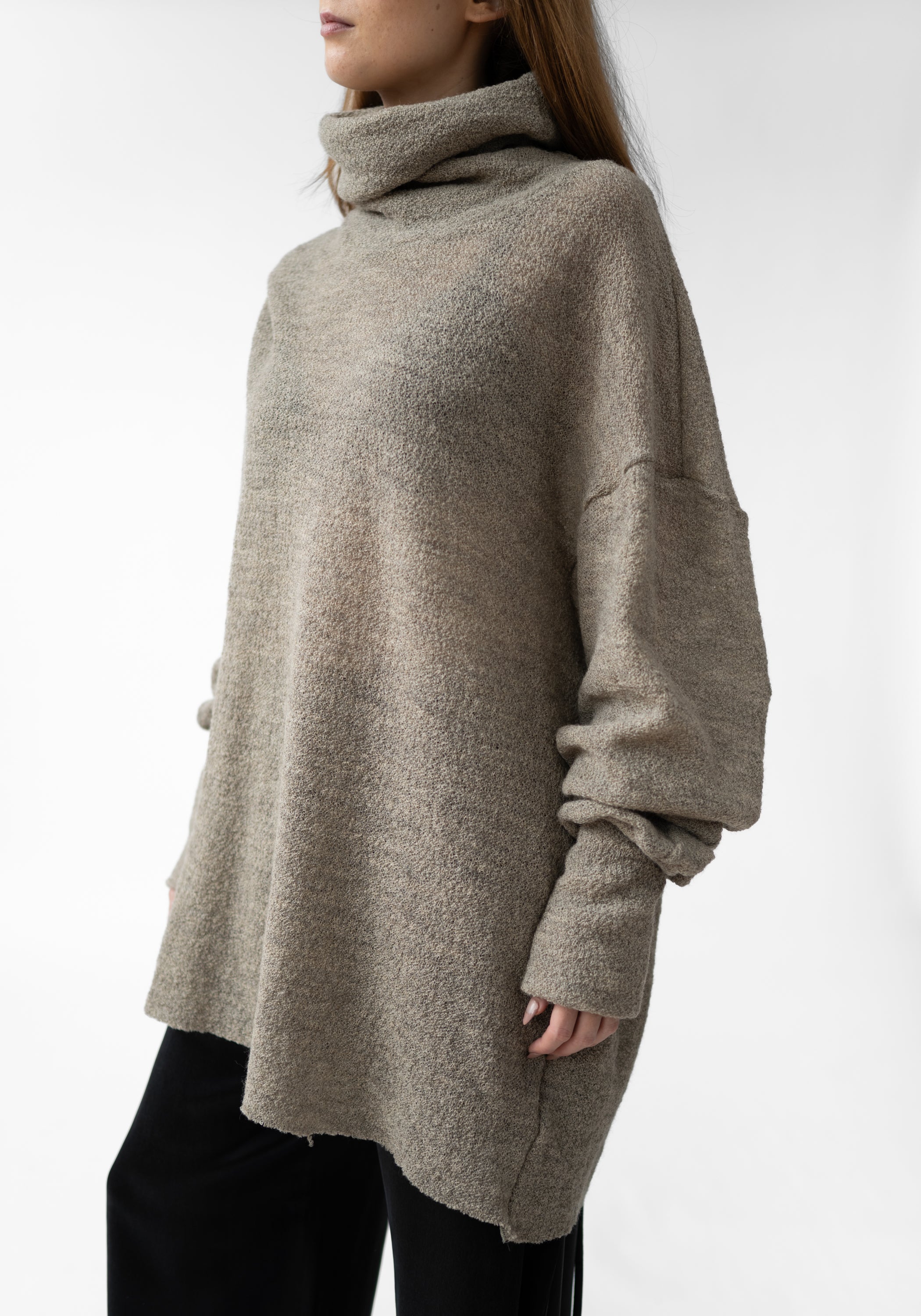 Oversized High Neck Knit Wool Tunic