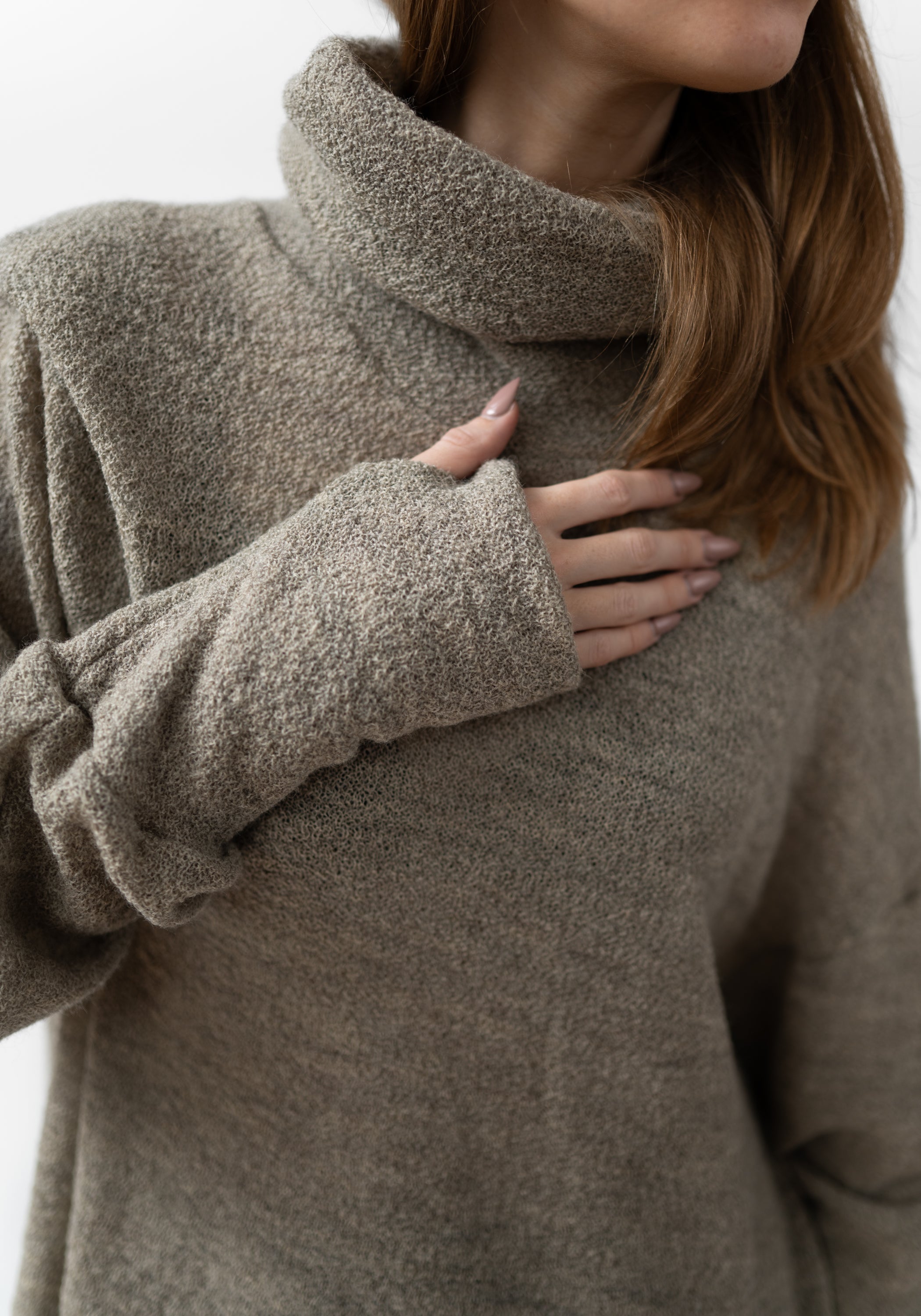 Oversized High Neck Knit Wool Tunic