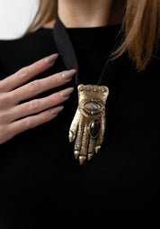 Hand and Eye White Quartz Locket Necklace
