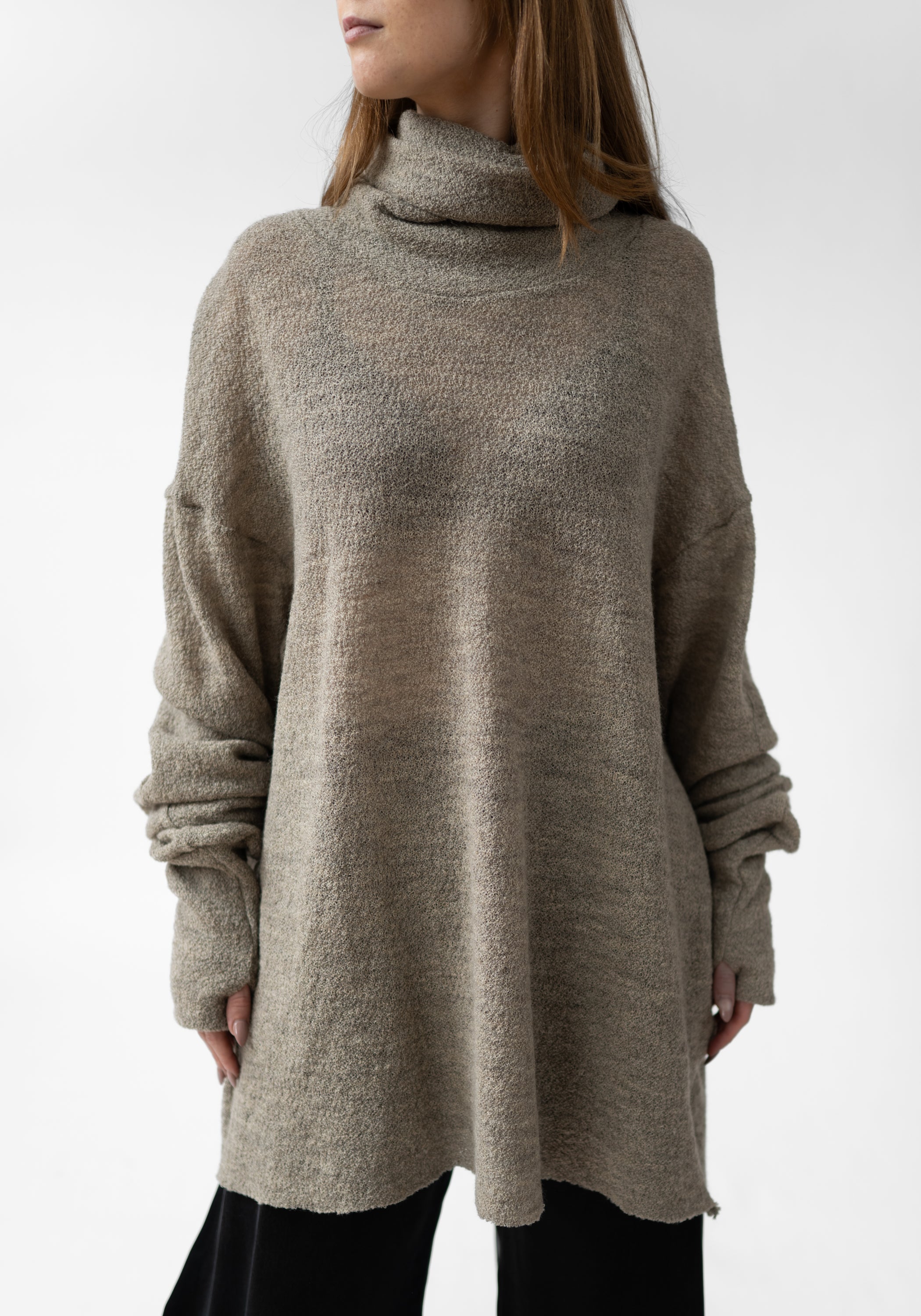 Oversized High Neck Knit Wool Tunic