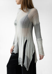 Asymmetric Distressed Detail Semi-Sheer Knit Tunic