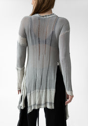 Asymmetric Distressed Detail Semi-Sheer Knit Tunic