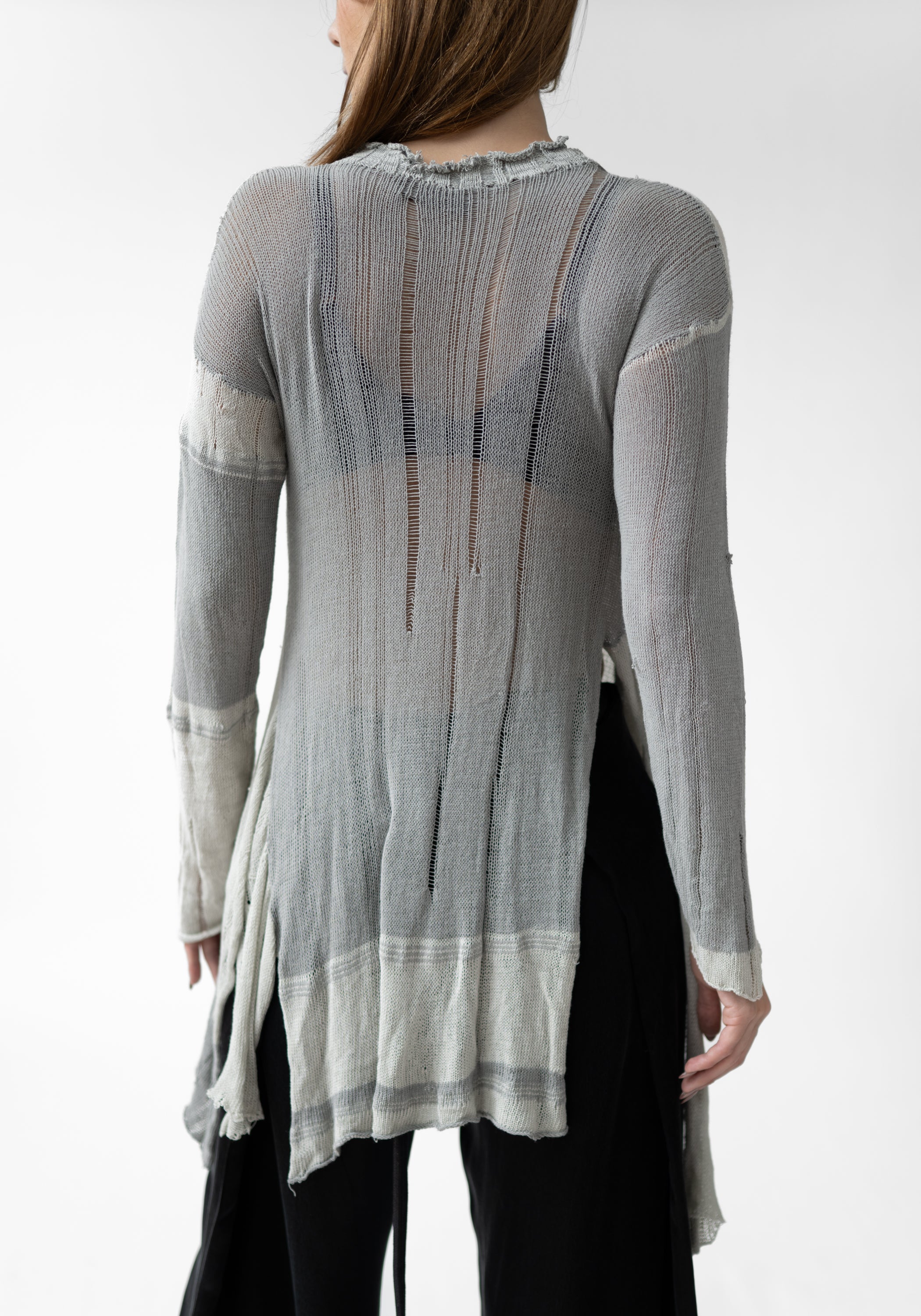 Asymmetric Distressed Detail Semi-Sheer Knit Tunic