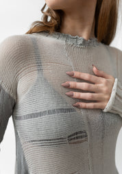 Asymmetric Distressed Detail Semi-Sheer Knit Tunic