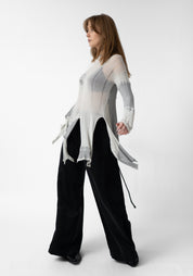 Asymmetric Distressed Detail Semi-Sheer Knit Tunic