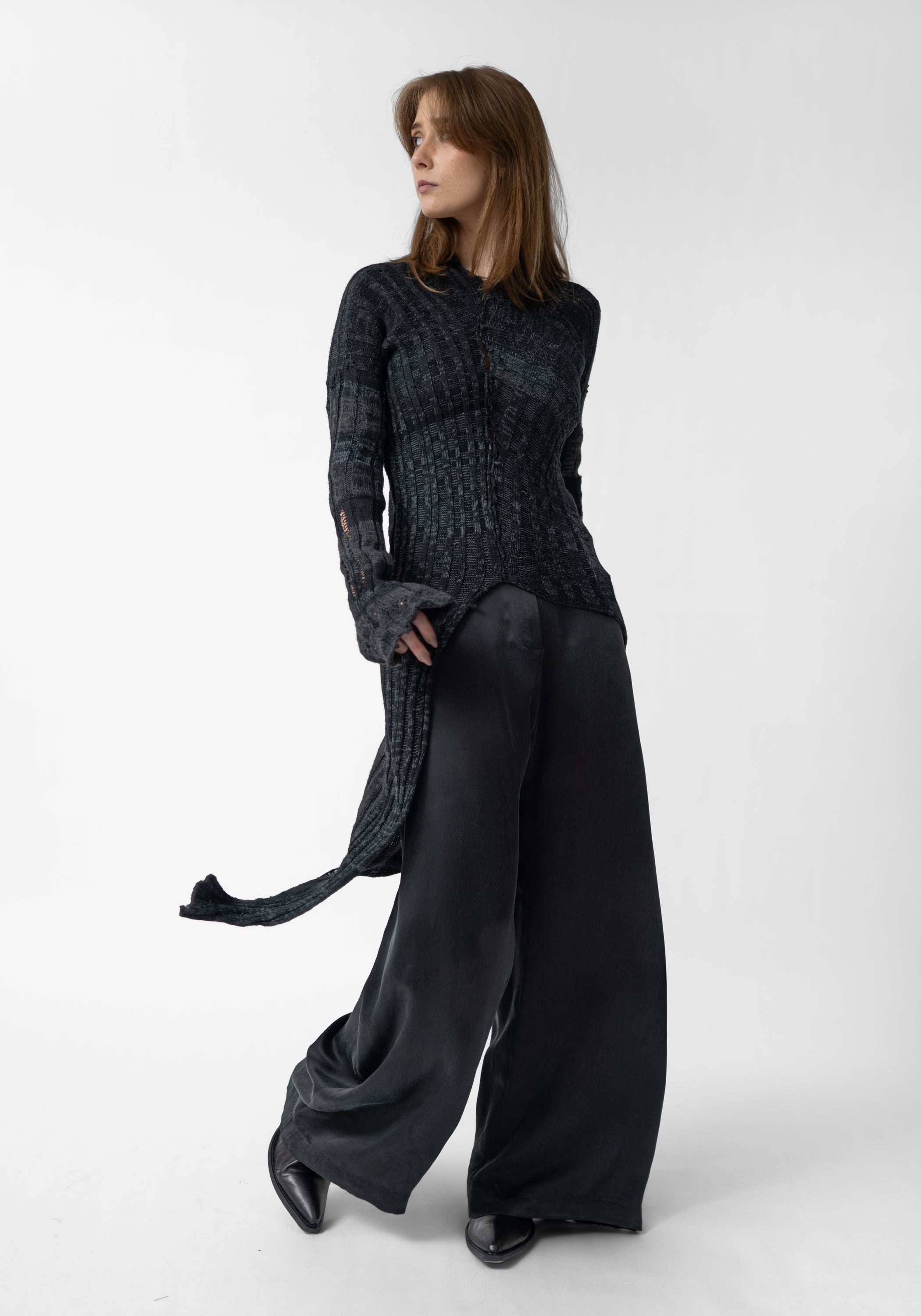 Asymmetric Distressed Details Wool Blend Tunic