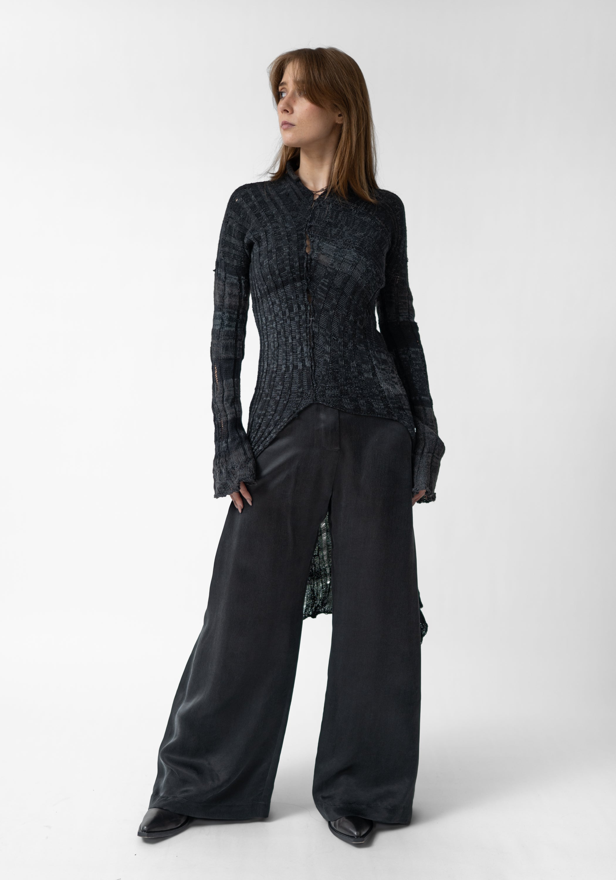 Asymmetric Distressed Details Wool Blend Tunic