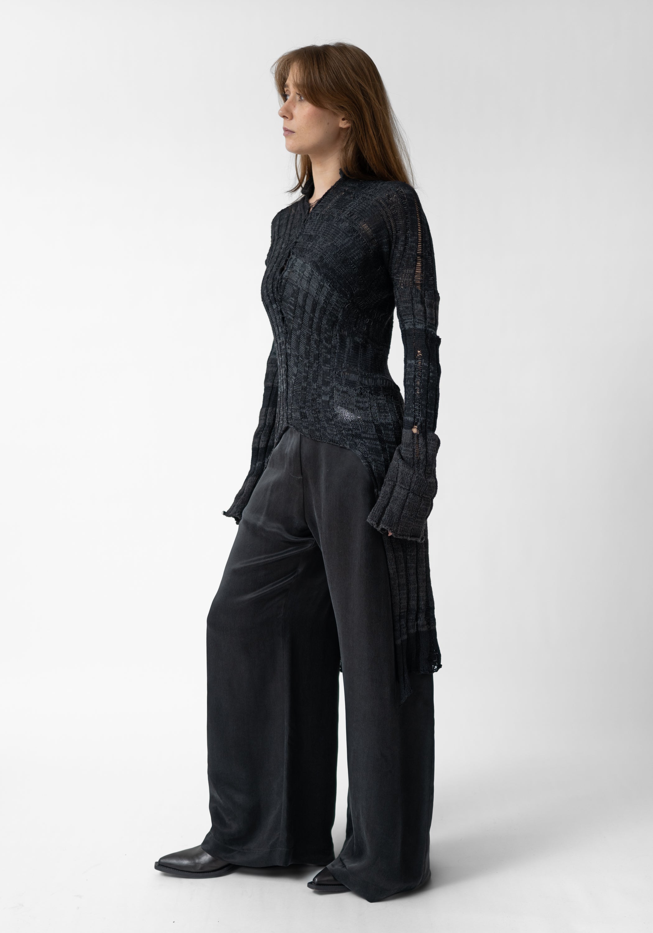 Asymmetric Distressed Details Wool Blend Tunic