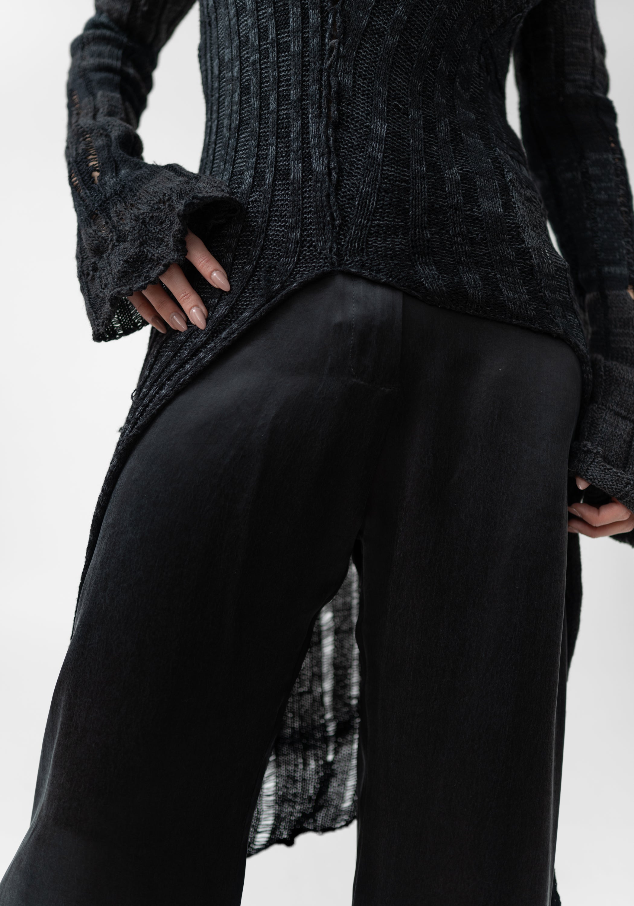 Asymmetric Distressed Details Wool Blend Tunic