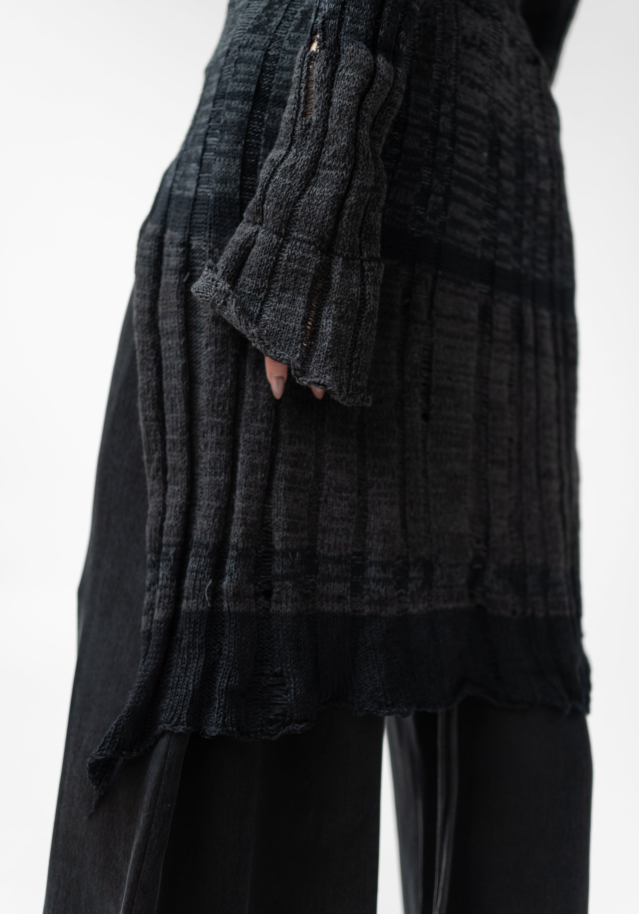 Asymmetric Distressed Details Wool Blend Tunic