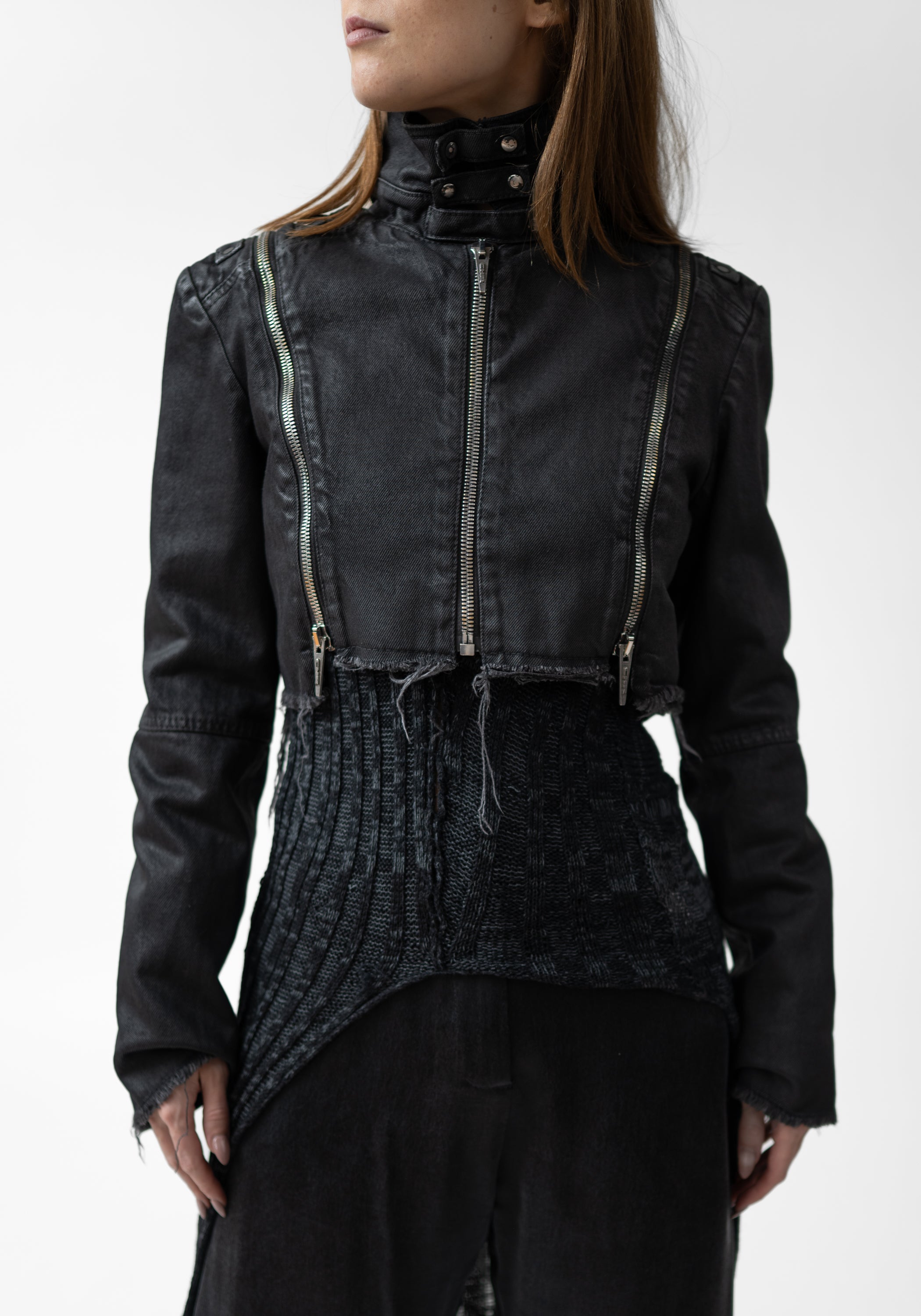 Cropped Modular Waxed Denim Jacket