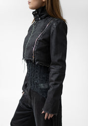 Cropped Modular Waxed Denim Jacket