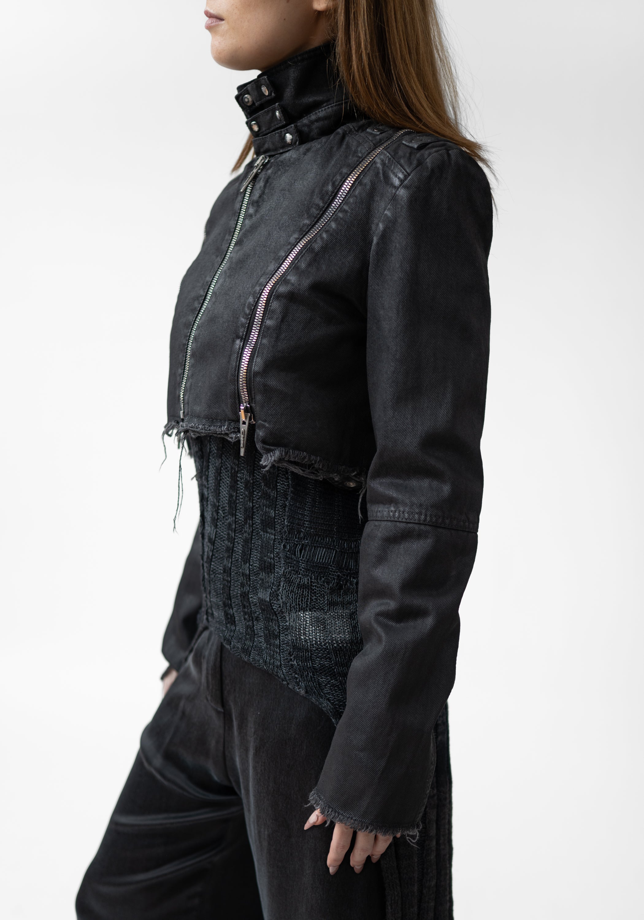 Cropped Modular Waxed Denim Jacket