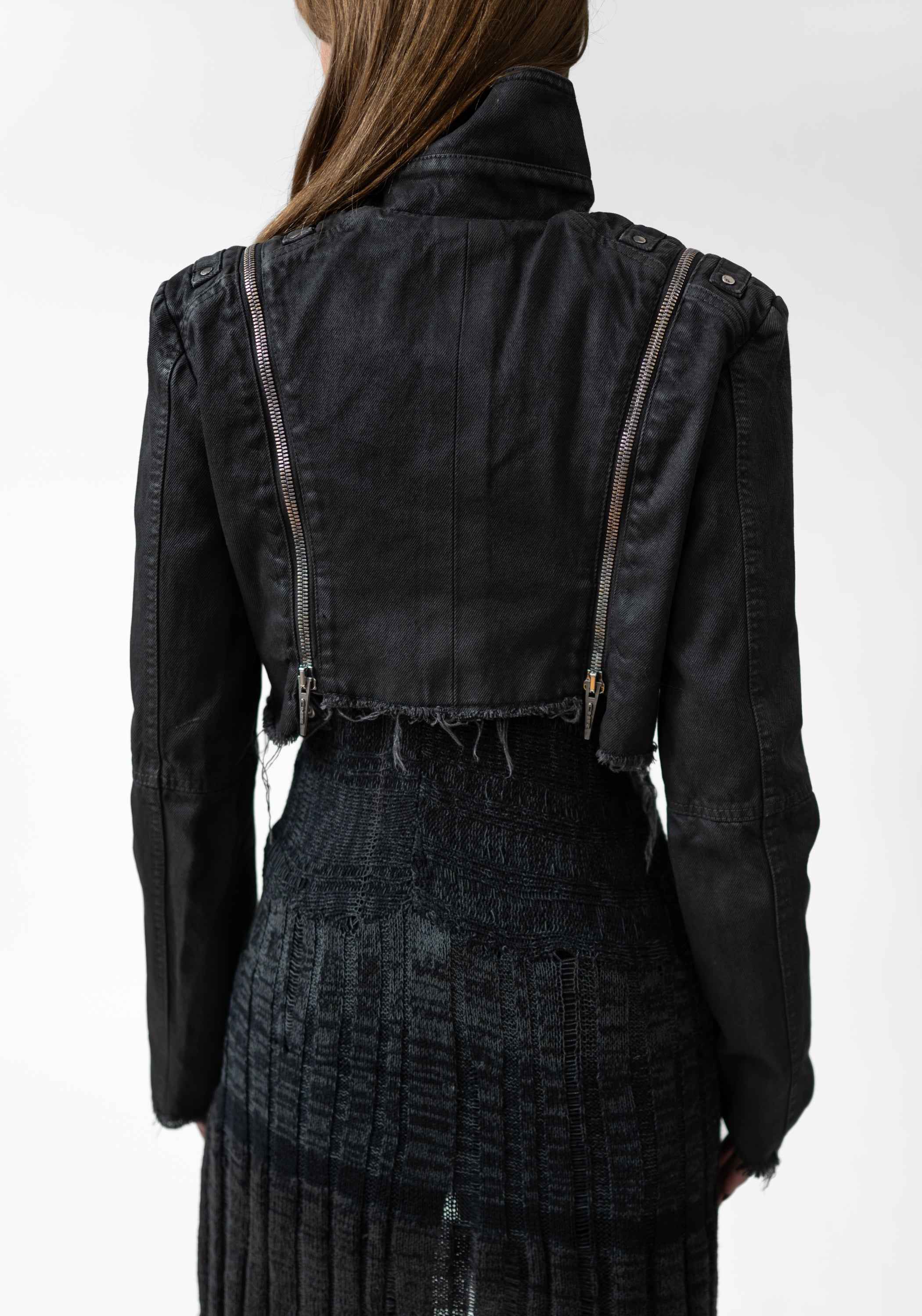 Cropped Modular Waxed Denim Jacket