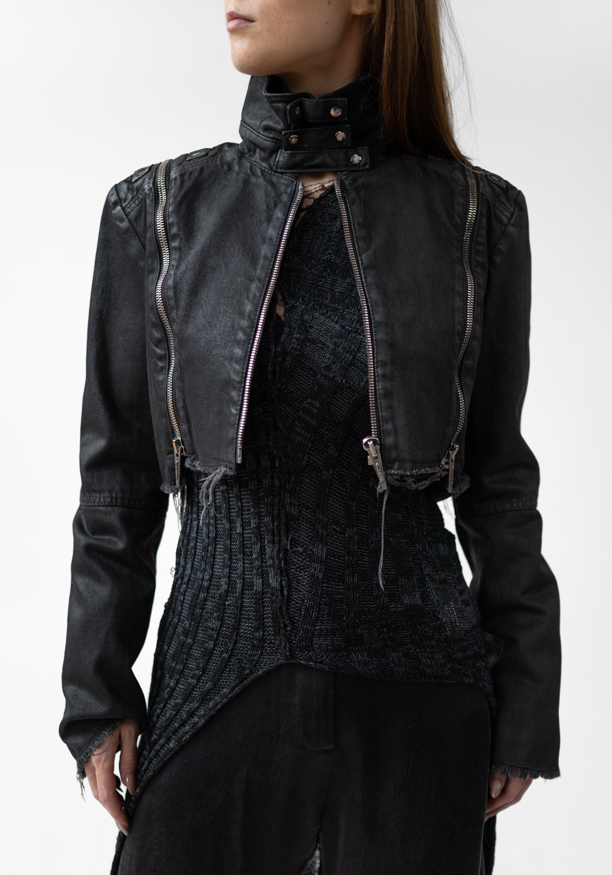 Cropped Modular Waxed Denim Jacket