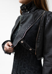 Cropped Modular Waxed Denim Jacket