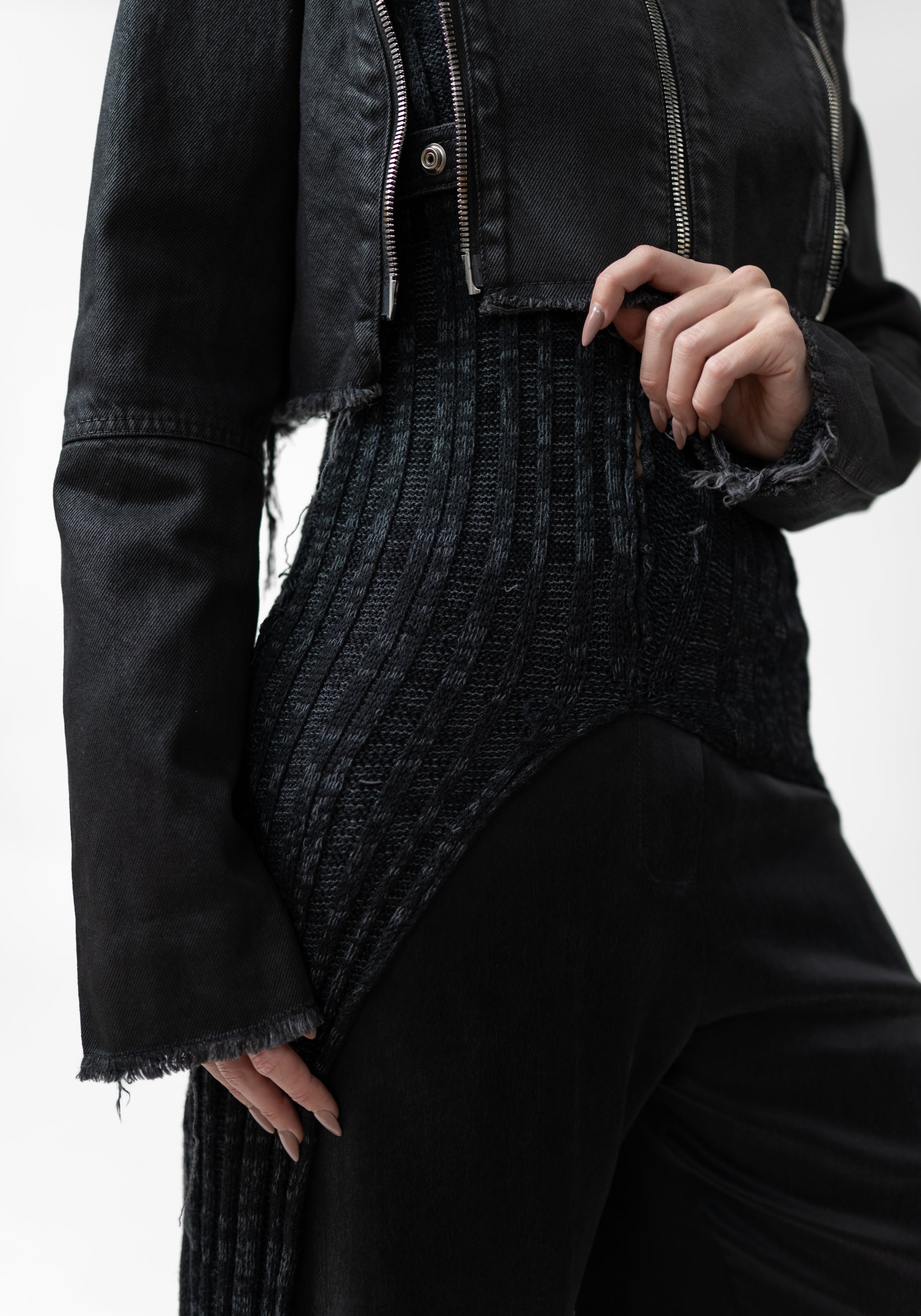 Cropped Modular Waxed Denim Jacket