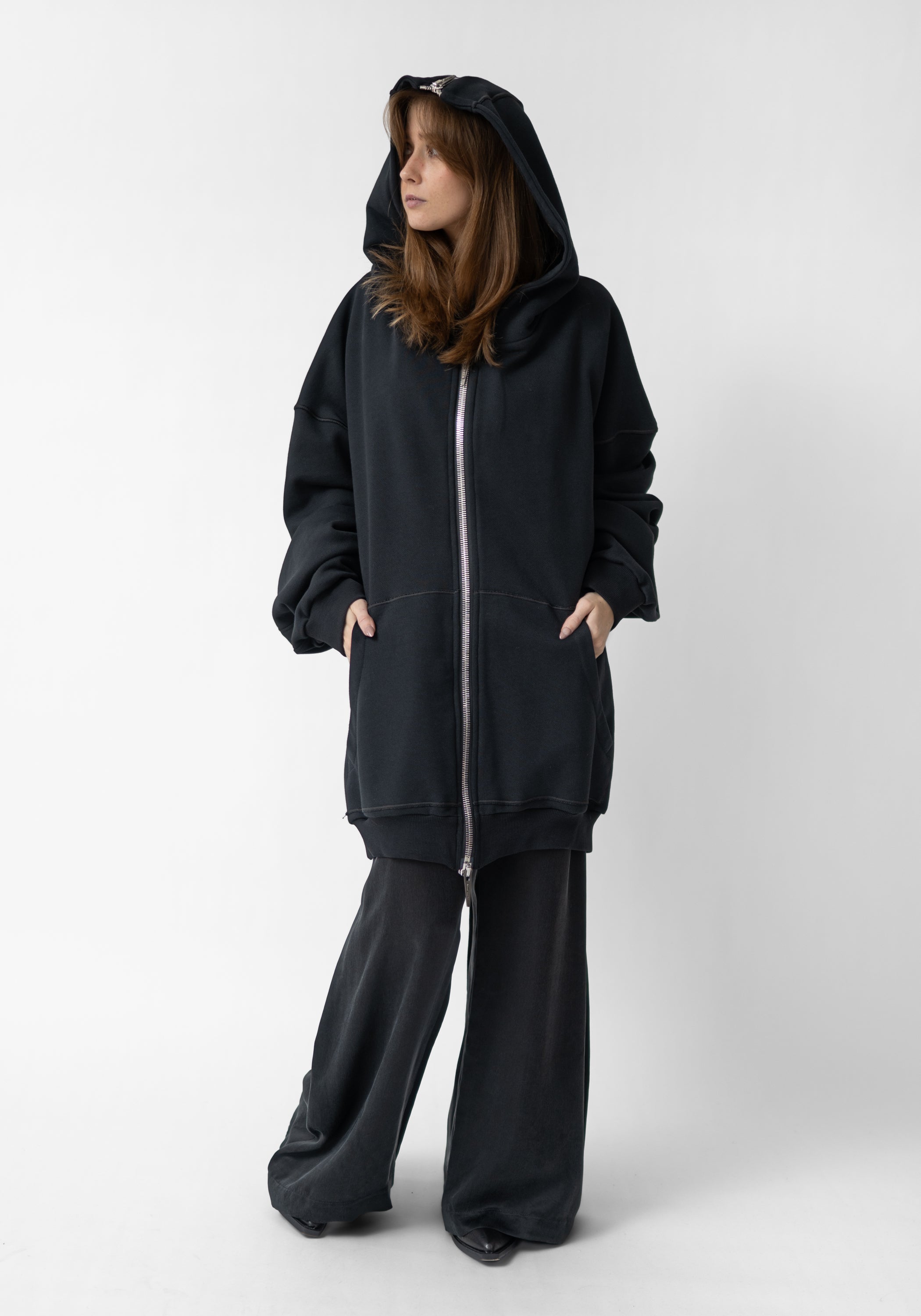 Oversized Zip Hood Paneled Zip Front Hoodie