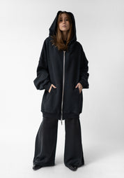Oversized Zip Hood Paneled Zip Front Hoodie
