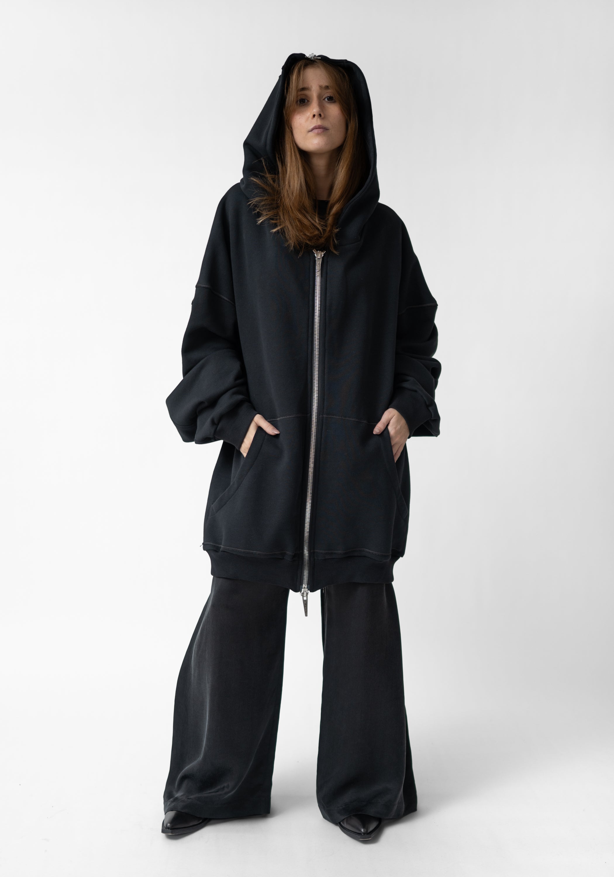 Oversized Zip Hood Paneled Zip Front Hoodie