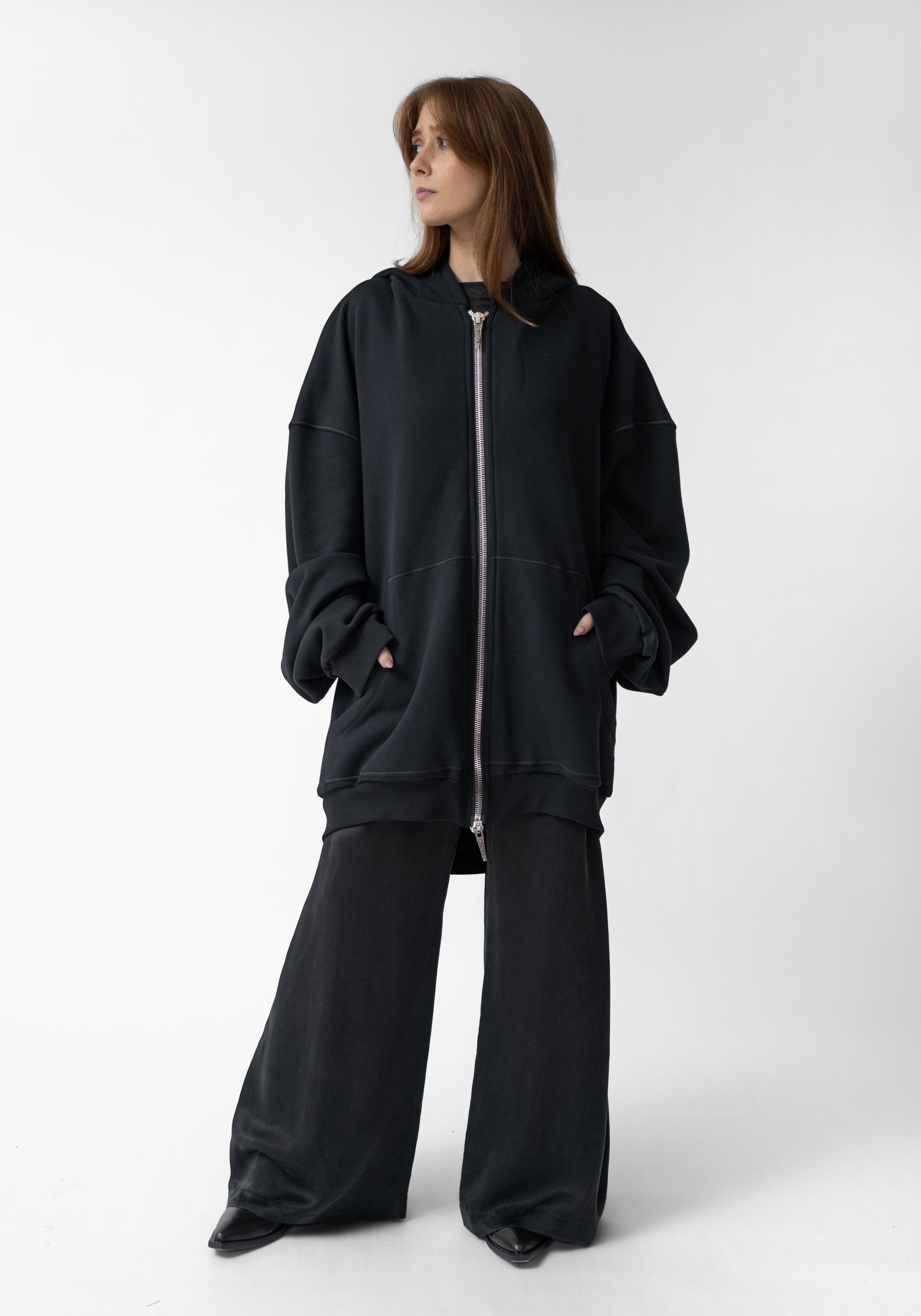 Oversized Zip Hood Paneled Zip Front Hoodie