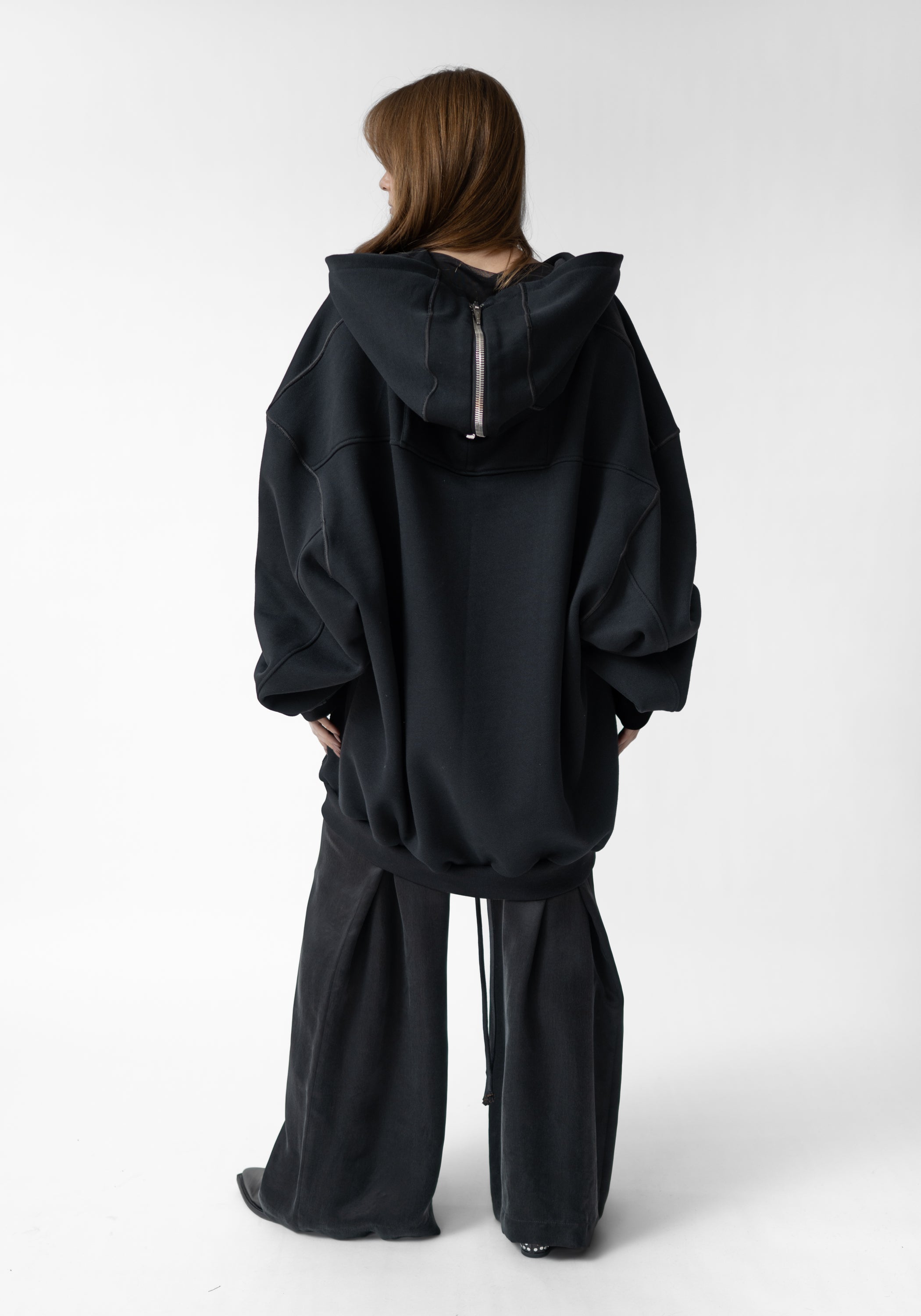 Oversized Zip Hood Paneled Zip Front Hoodie
