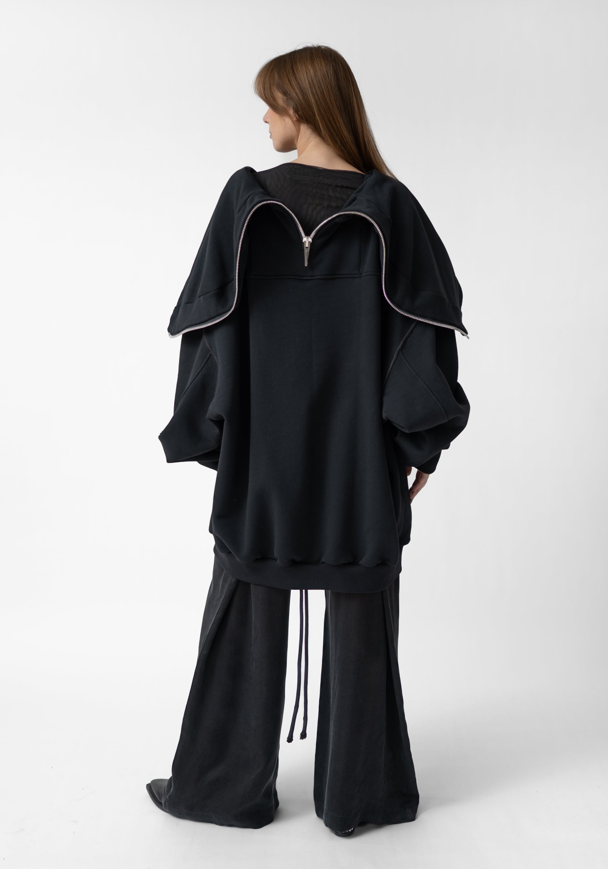 Oversized Zip Hood Paneled Zip Front Hoodie