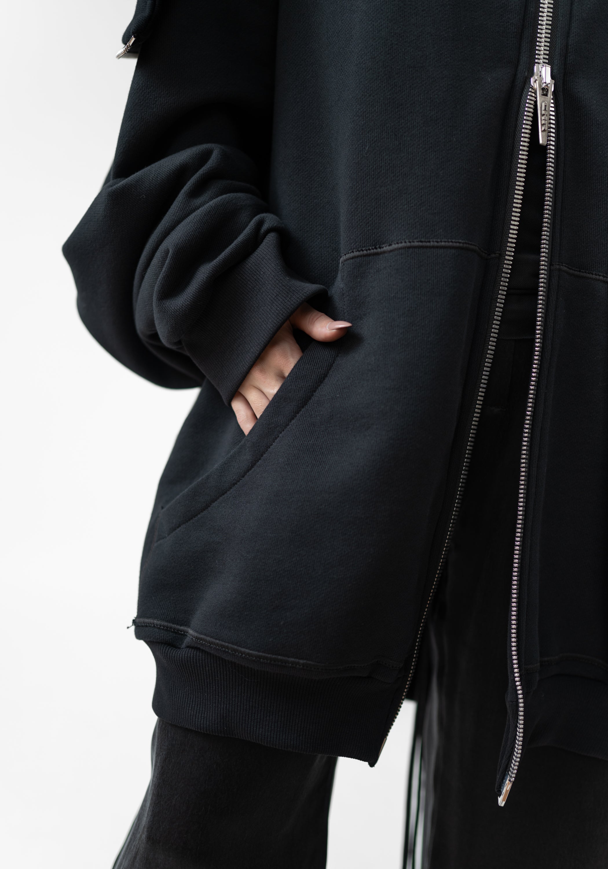 Oversized Zip Hood Paneled Zip Front Hoodie