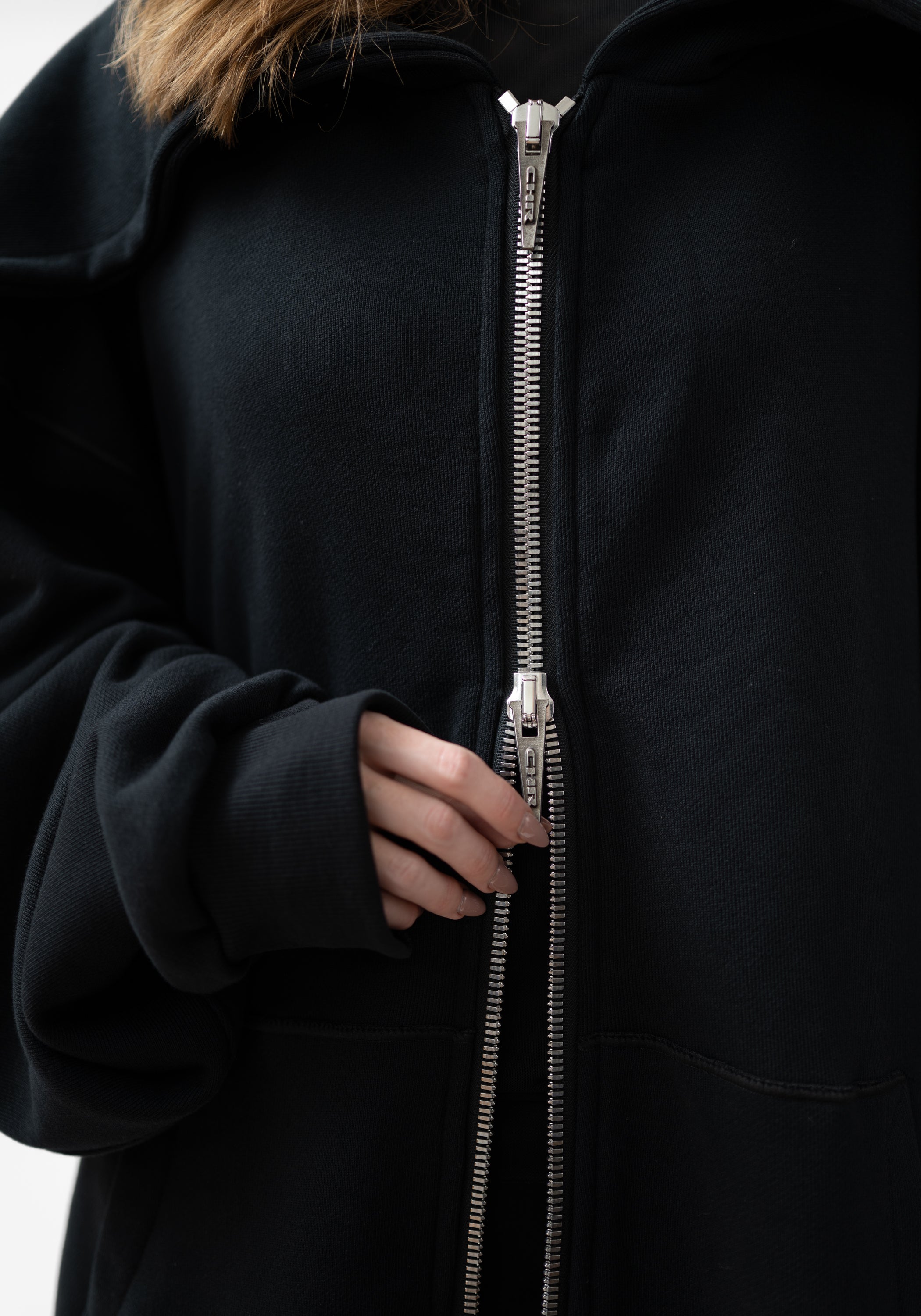 Oversized Zip Hood Paneled Zip Front Hoodie