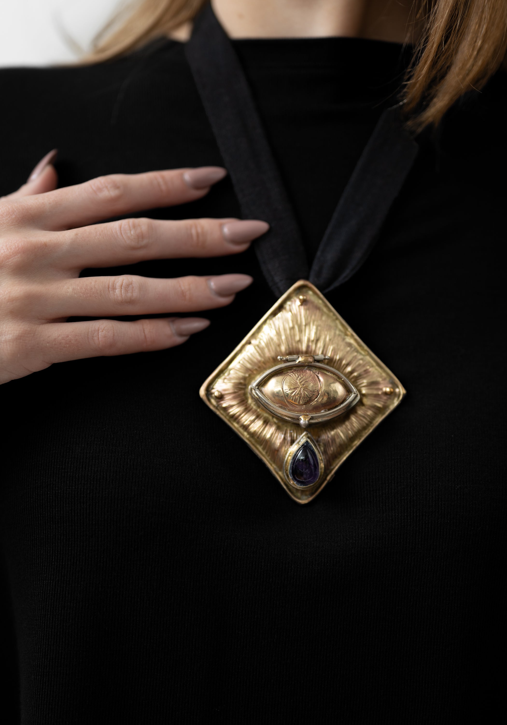 Sacred Eye Amethyst Tear Locket Necklace