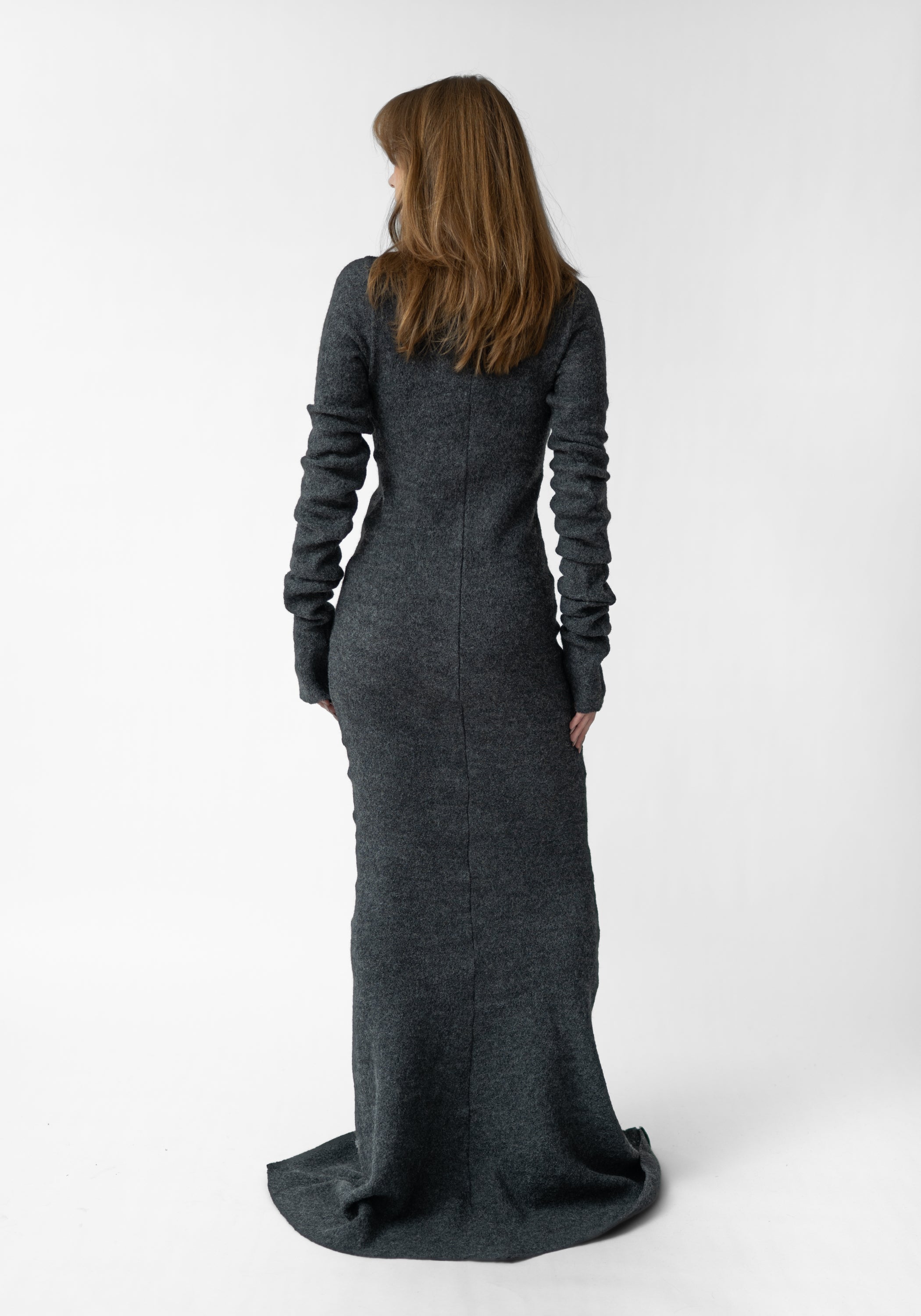 Long Line High Neck Knit Wool Dress