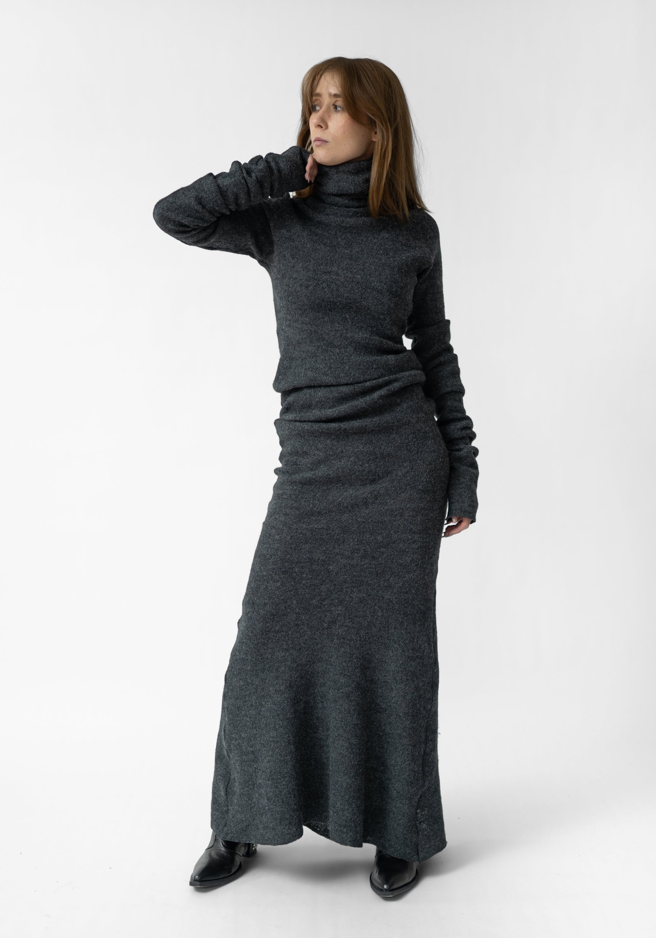 Long Line High Neck Knit Wool Dress