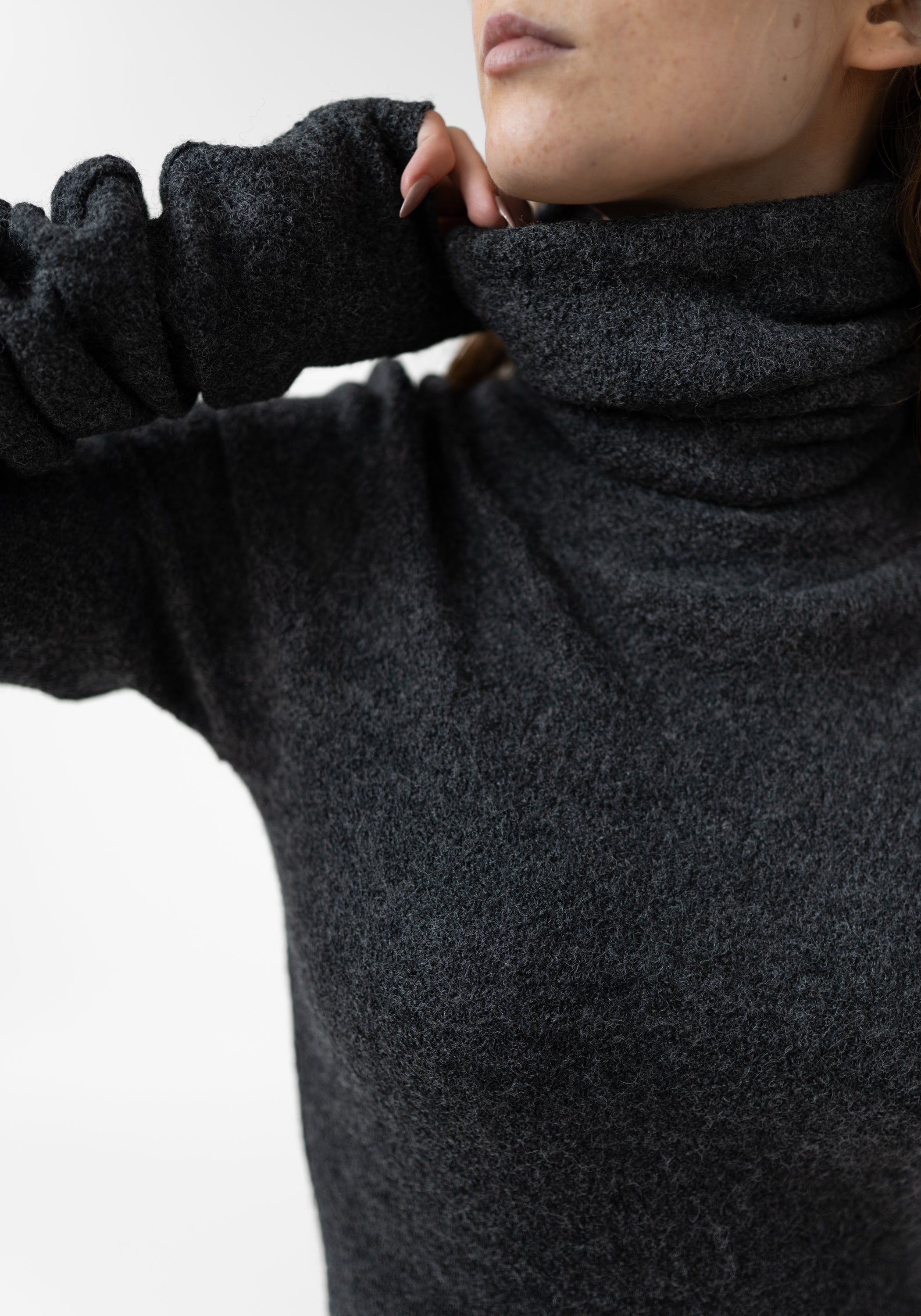 Long Line High Neck Knit Wool Dress