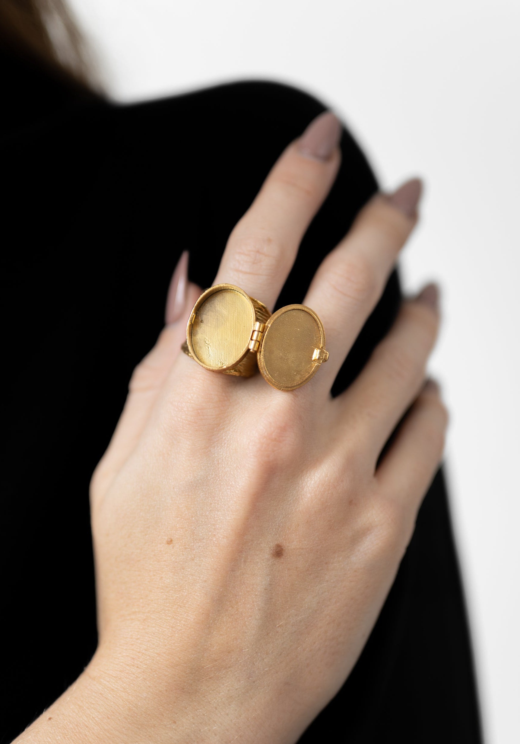 24K Gold Plated Sideways Glance Locket Ring