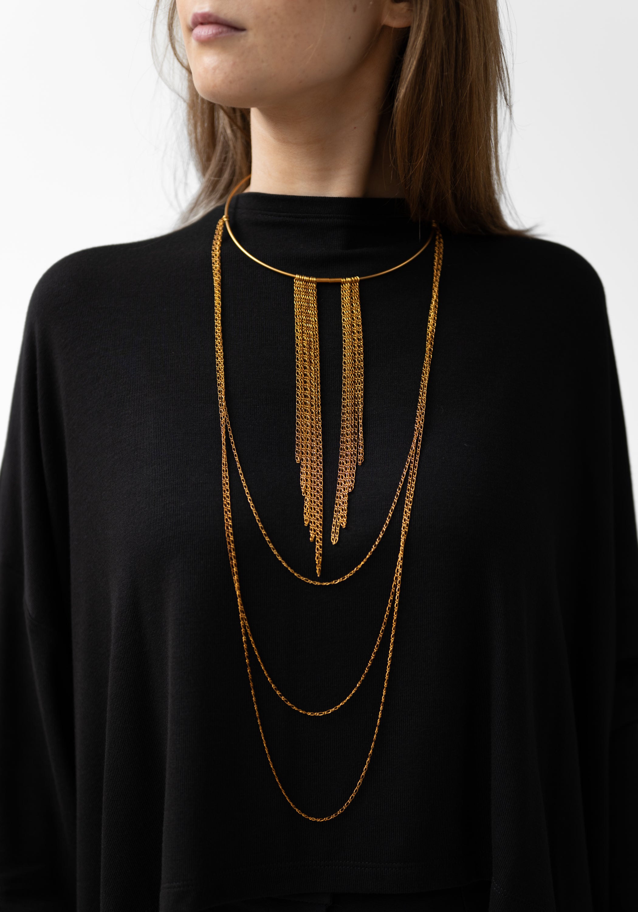 Gold Plated Layered and Draped Chain Choker/Necklace
