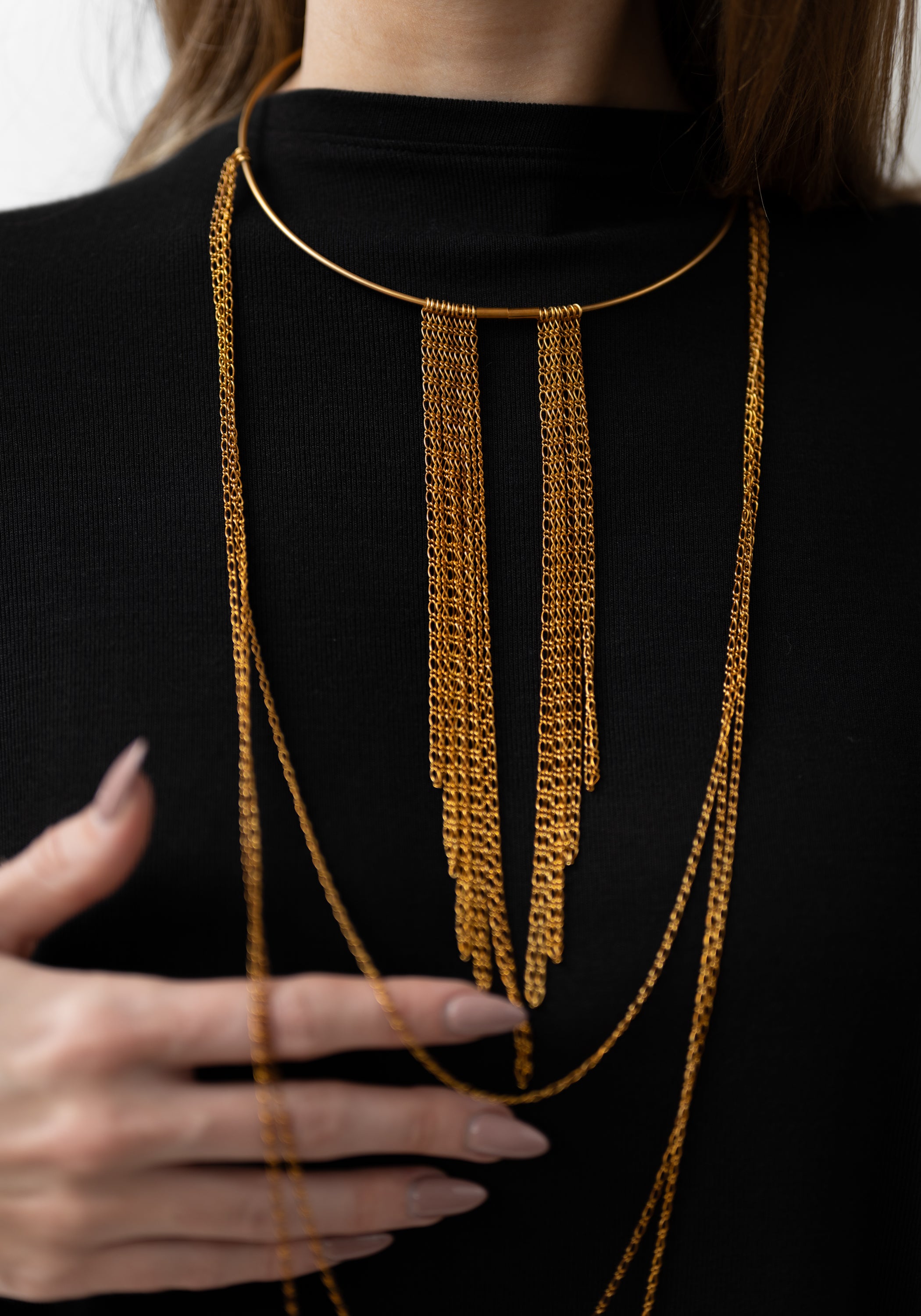 Gold Plated Layered and Draped Chain Choker/Necklace