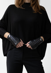 Nappa Leather and Ribbed Jersey Fingerless Gloves