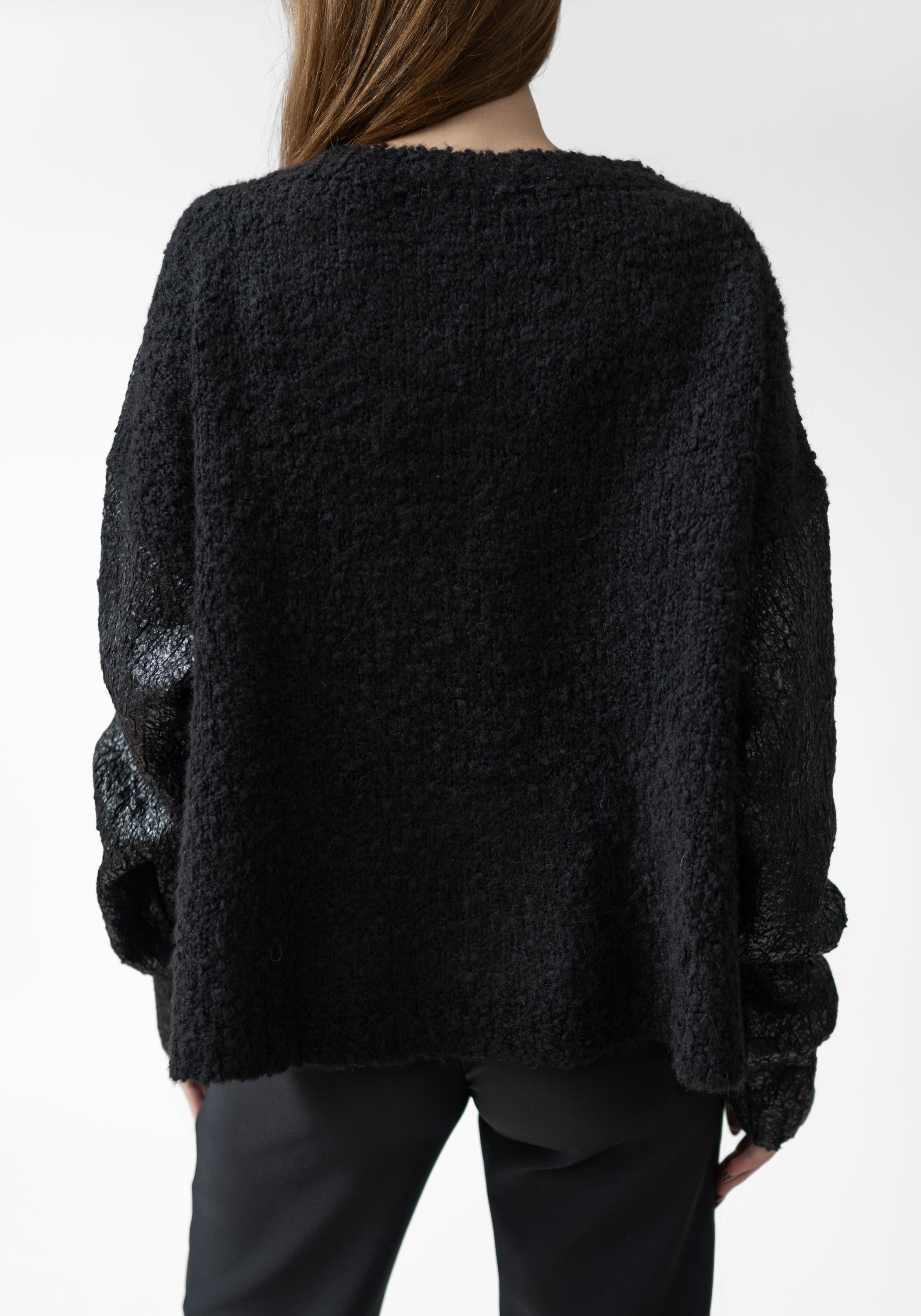Laminated Wool Blend Knit Pullover