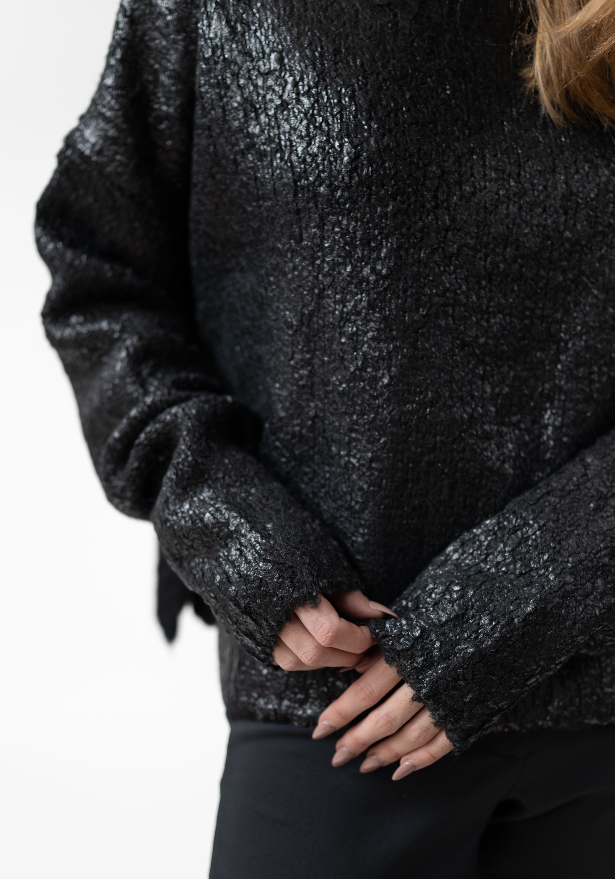 Laminated Wool Blend Knit Pullover