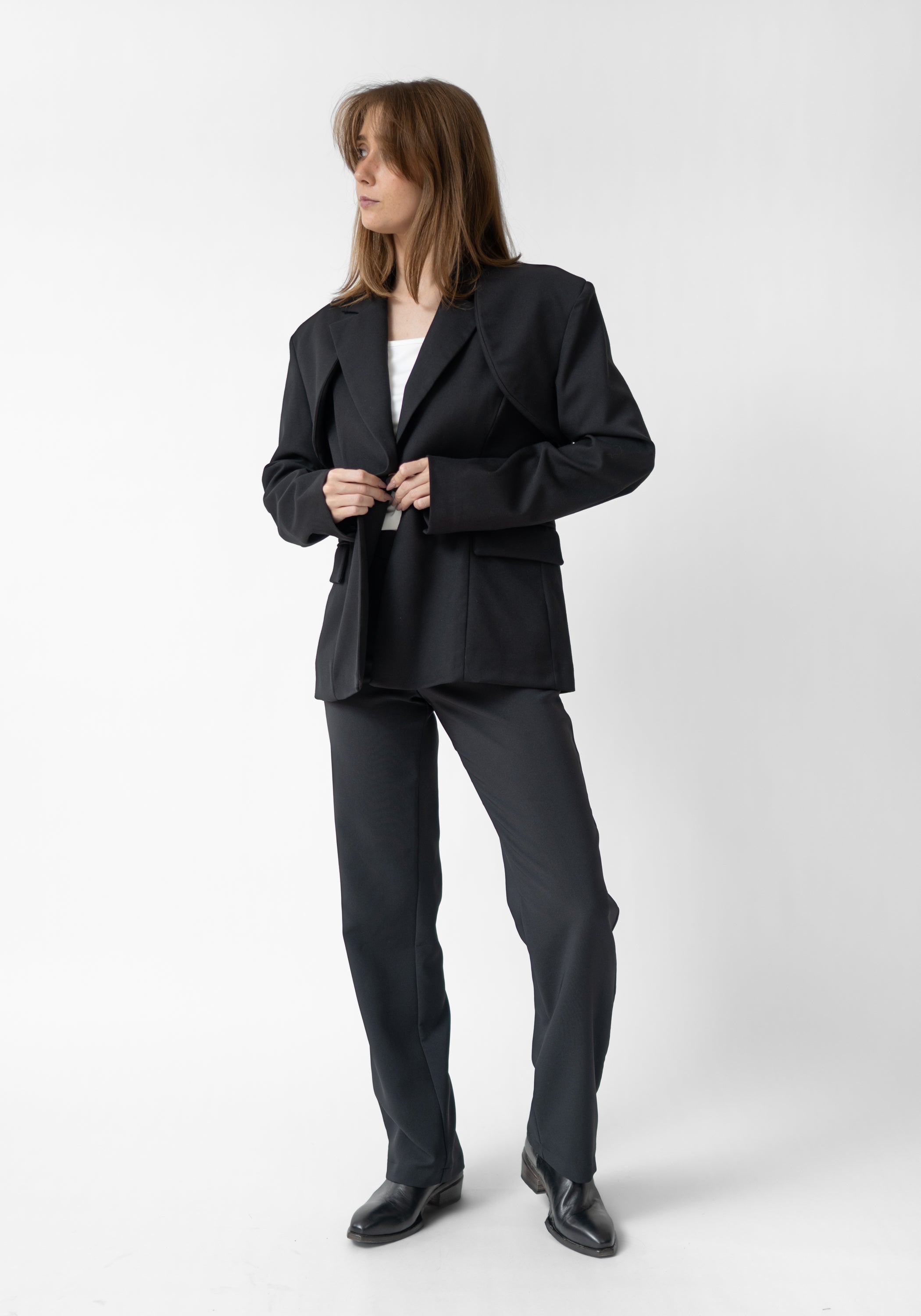 Bold Paneled Shoulder Tailored Blazer