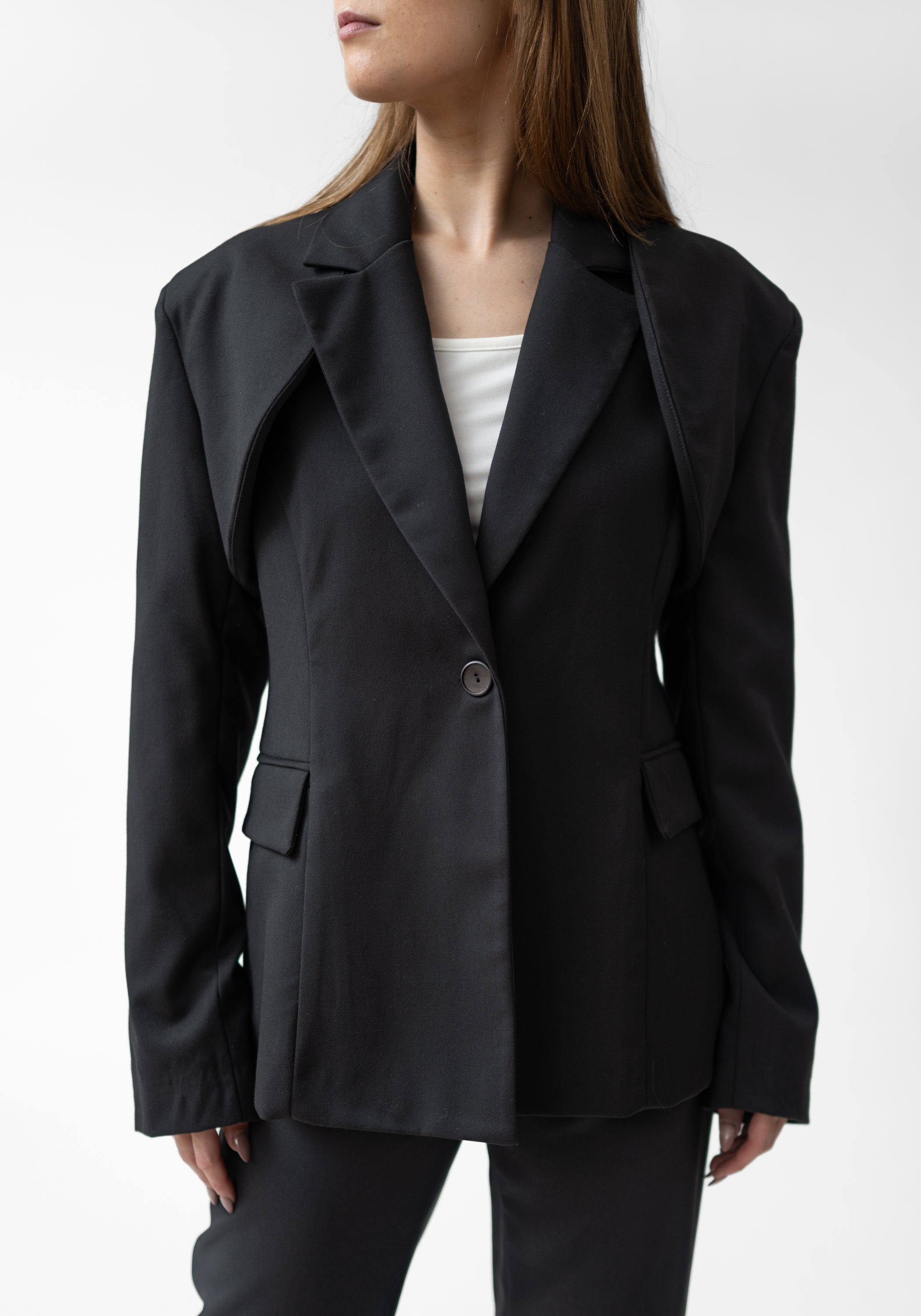 Bold Paneled Shoulder Tailored Blazer