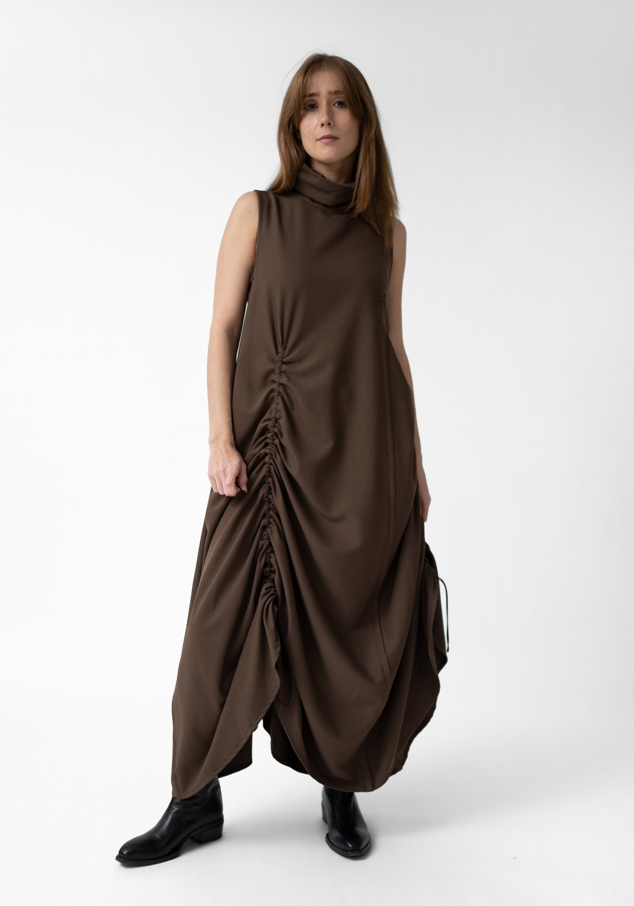 High Neck Ruche Detail Maxi Dress