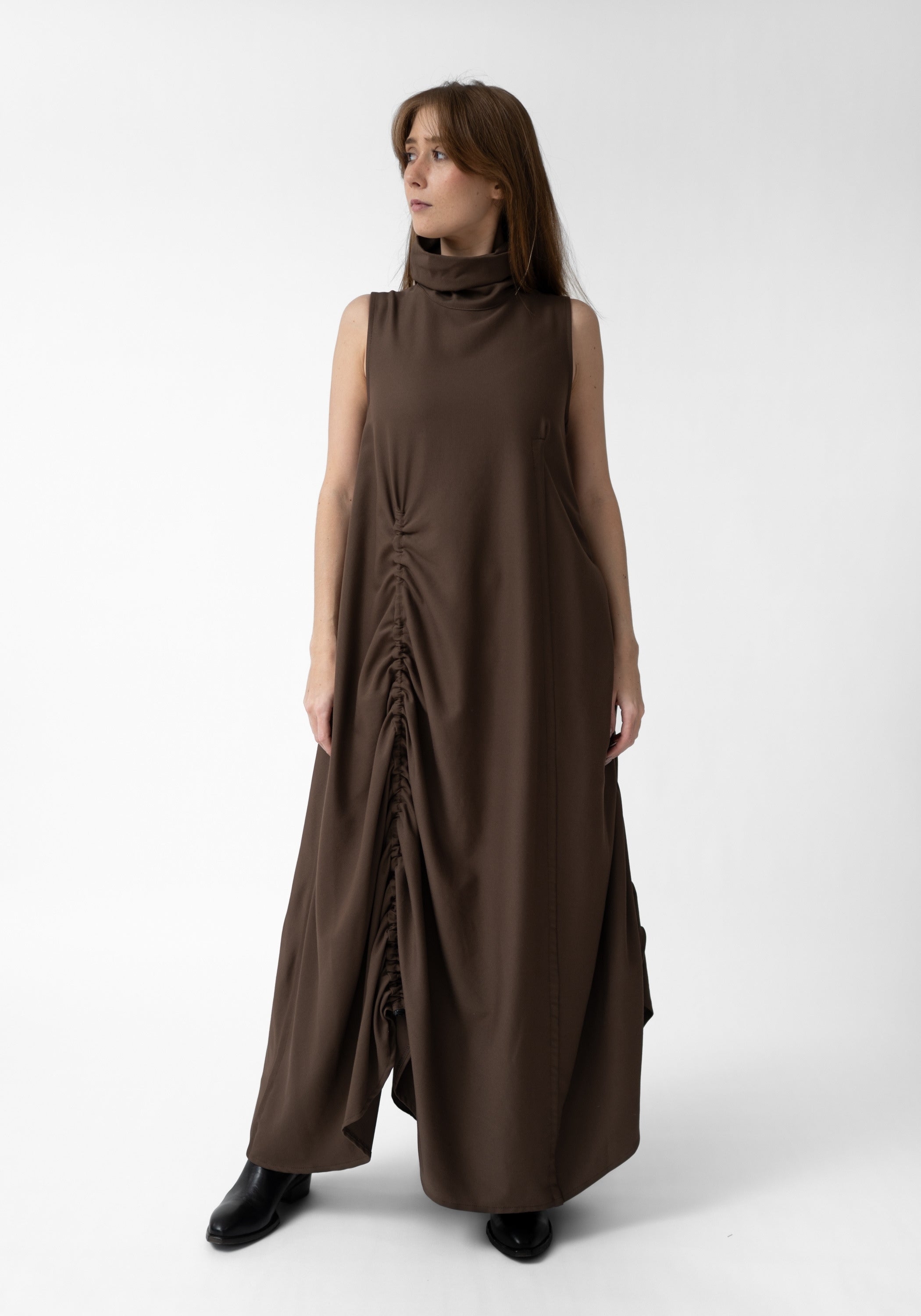 High Neck Ruche Detail Maxi Dress